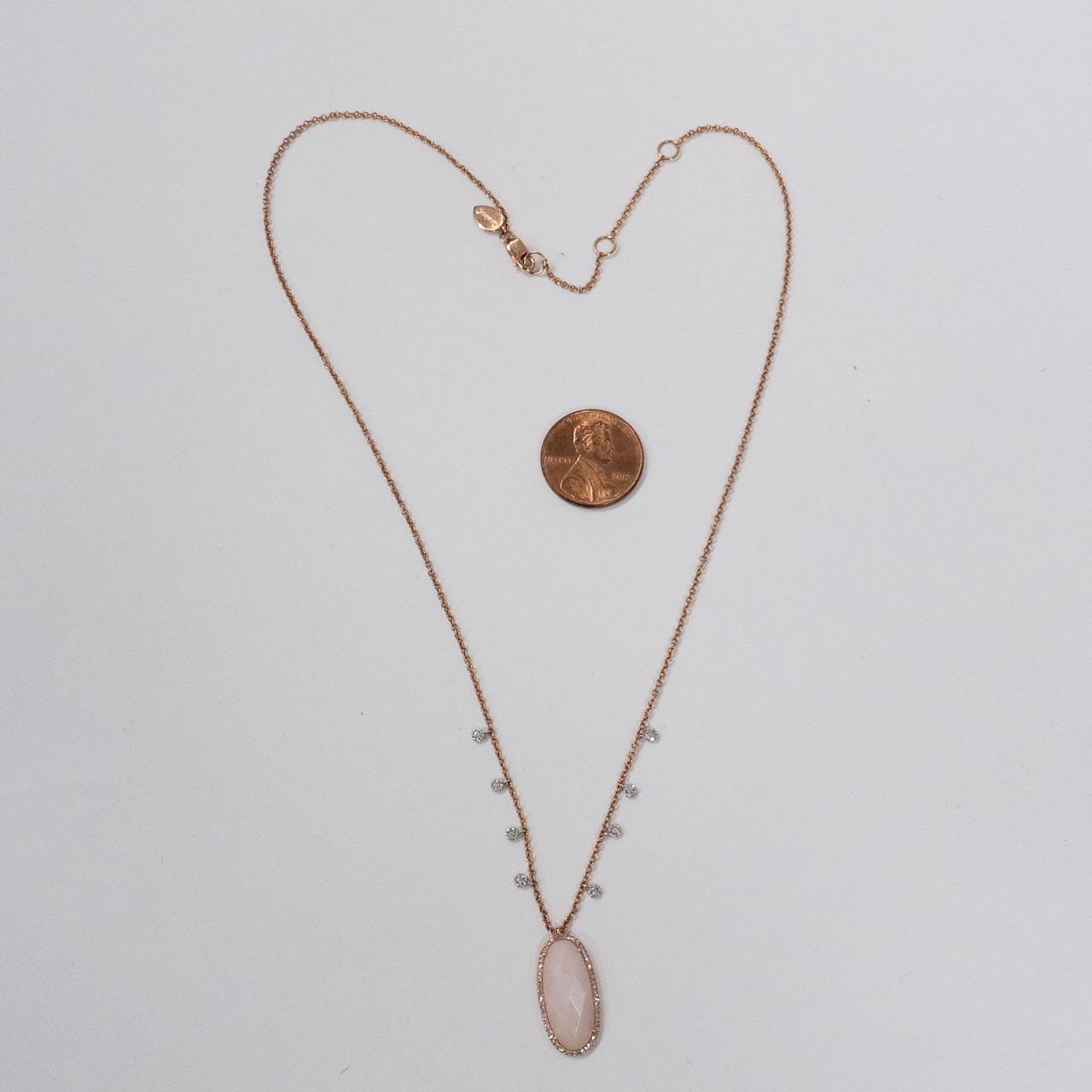 14K Rose Gold Meira T Necklace with Faceted Oval Pendant