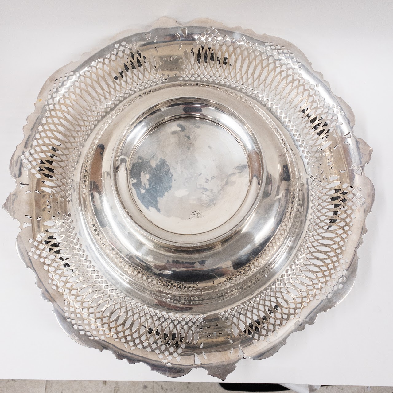 Sterling Silver Pierced Rim Large Serving Bowl