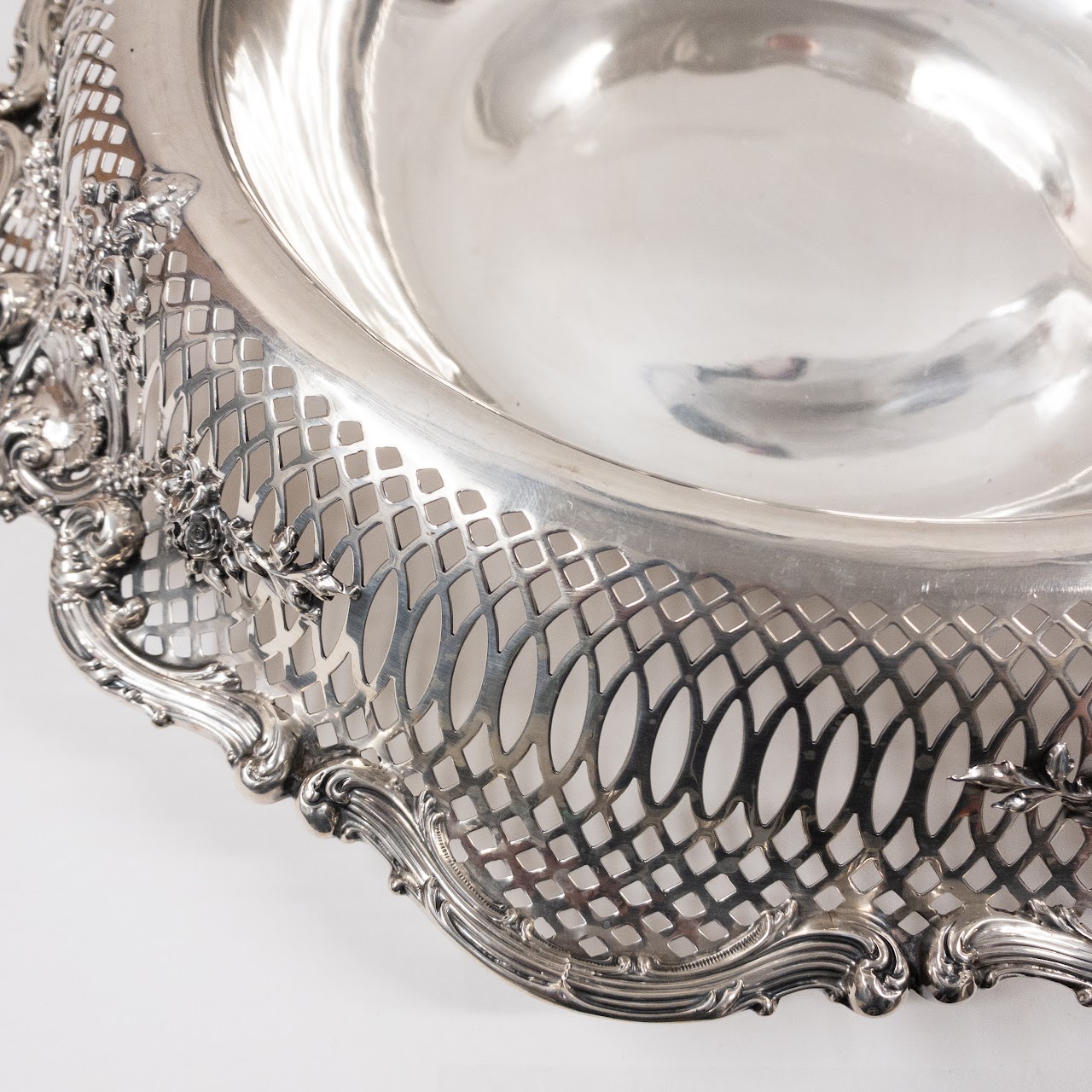 Sterling Silver Pierced Rim Large Serving Bowl