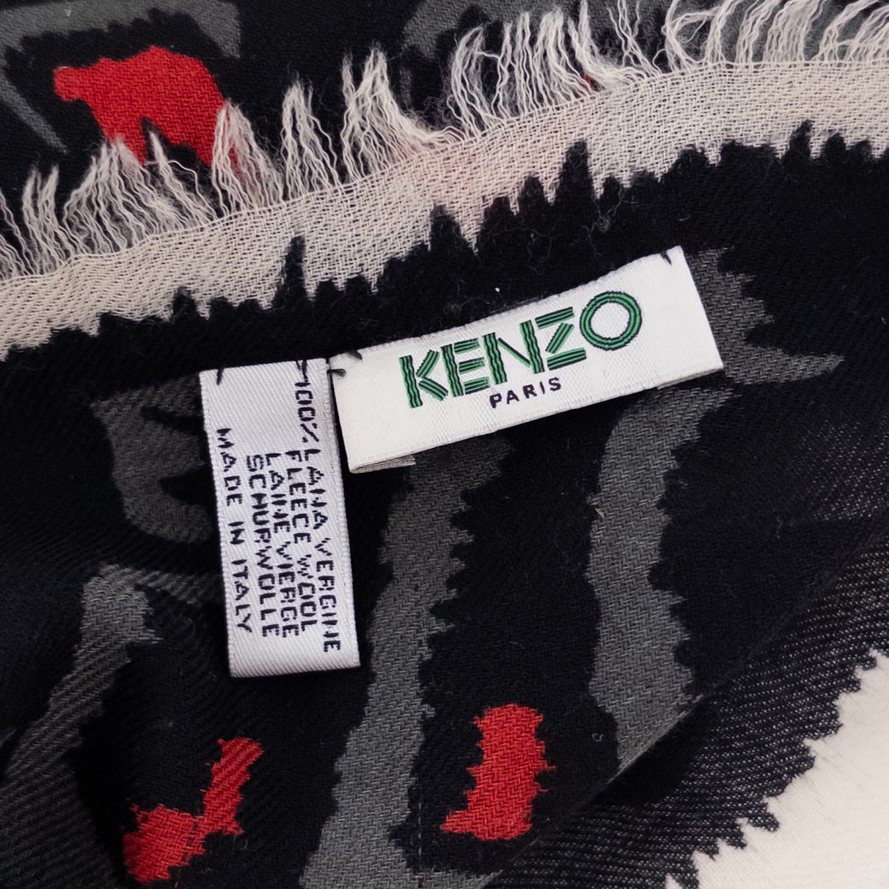 Kenzo Wool Feather Animal Print Scarf