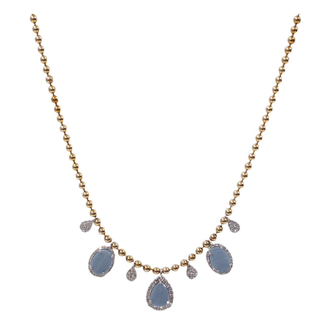 14K Gold Meira T Ball Chain Necklace with Diamond and Opal Dangles