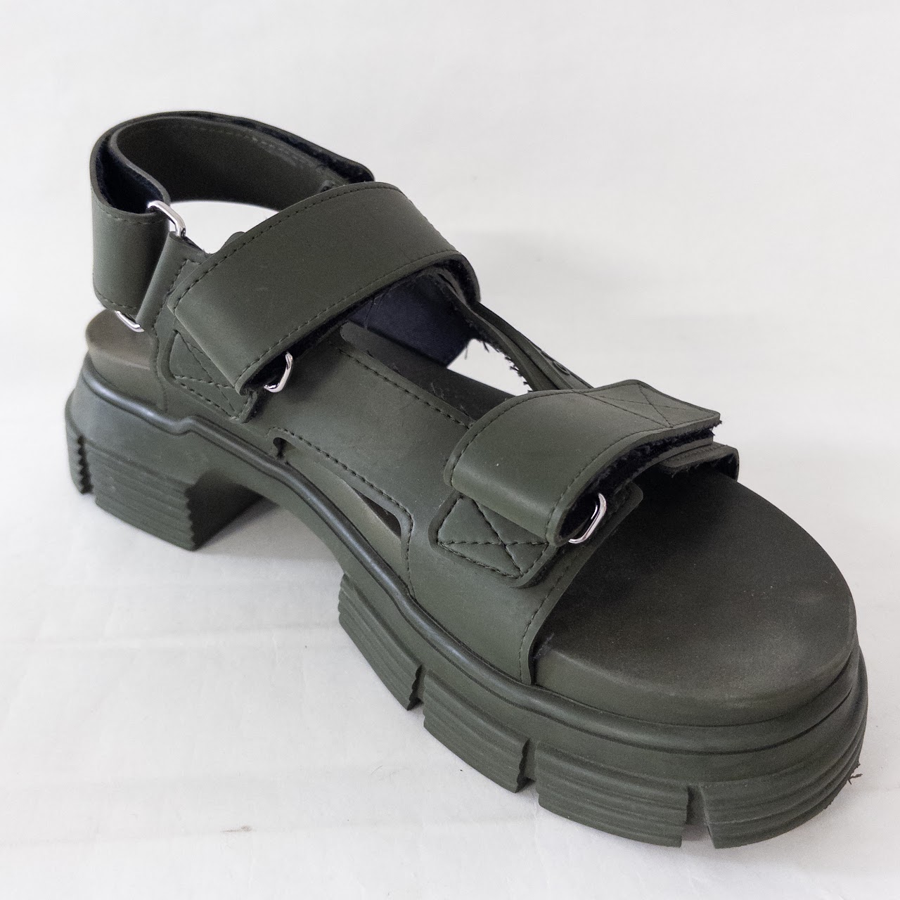 Ganni Rubber Slingback Dad Sandals in Olive