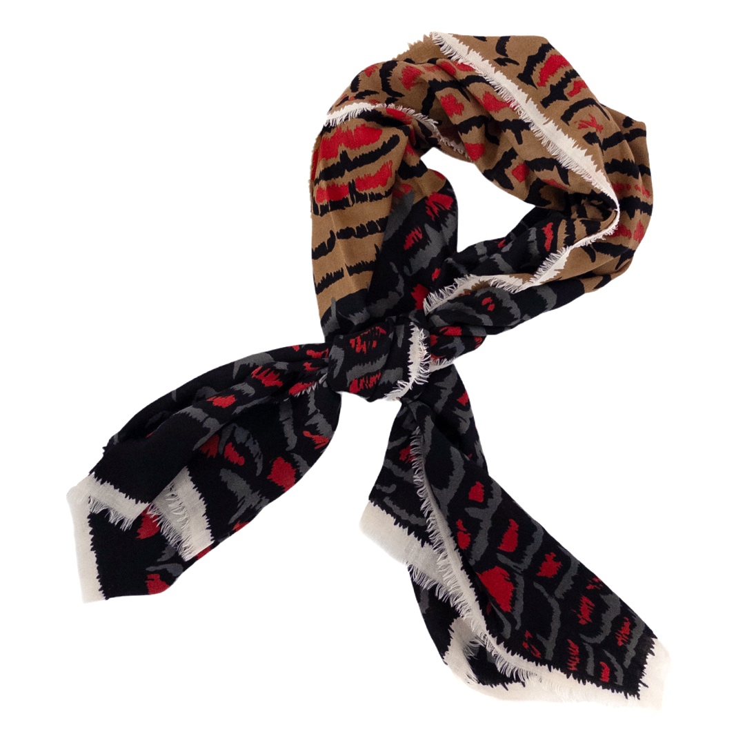 Kenzo Wool Feather Animal Print Scarf