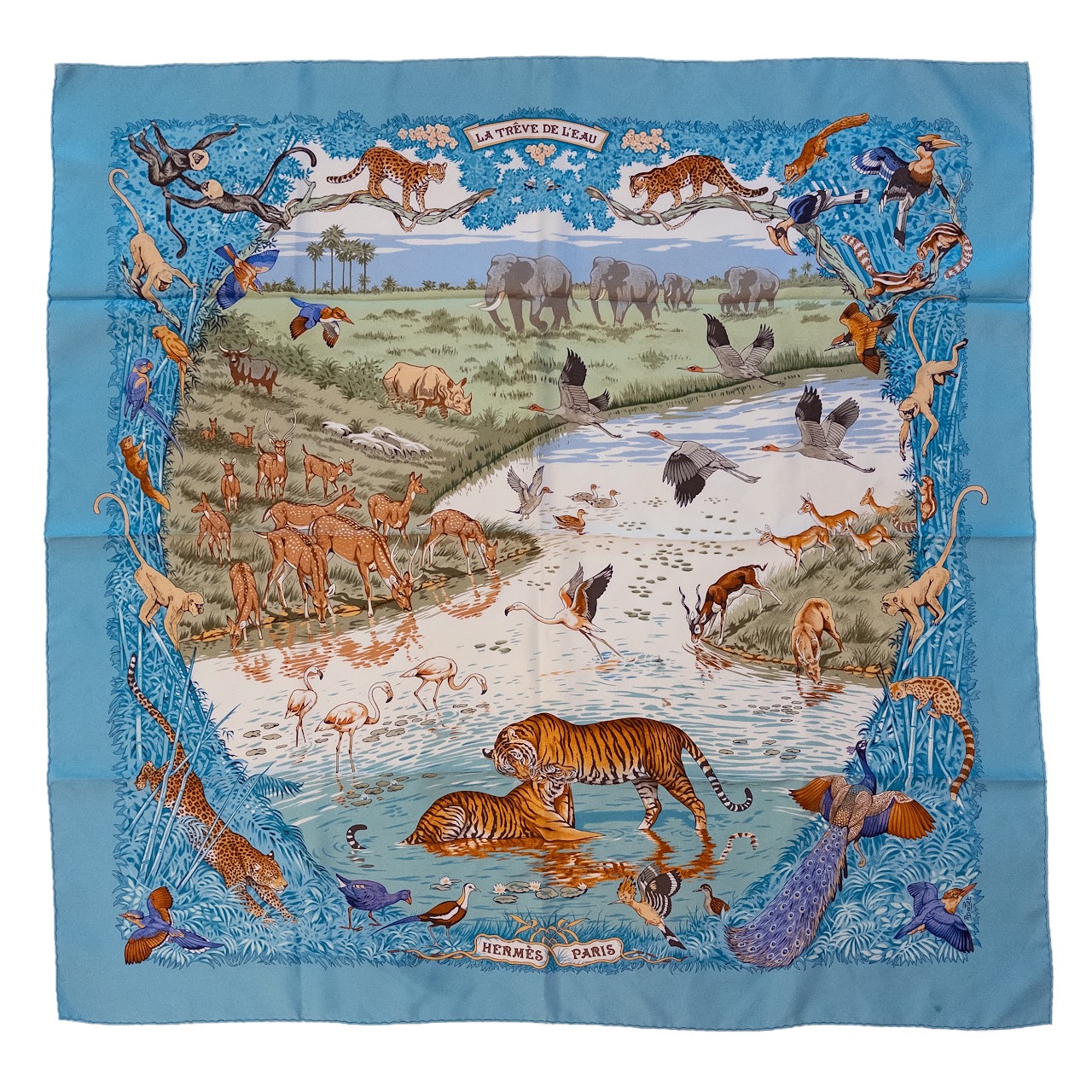 Hermès La Treve de L'Eau Jungle Carre 90 Silk Scarf