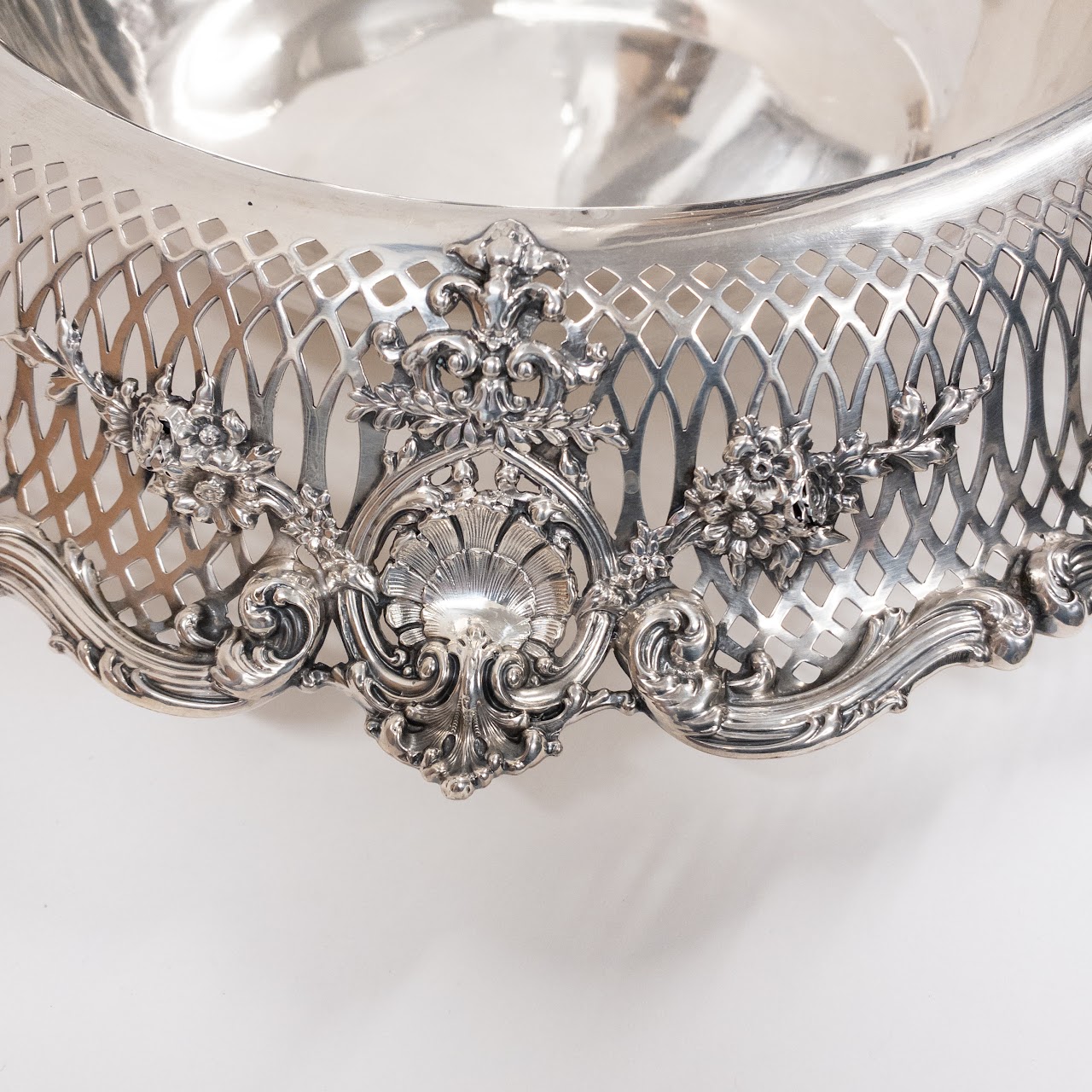 Sterling Silver Pierced Rim Large Serving Bowl