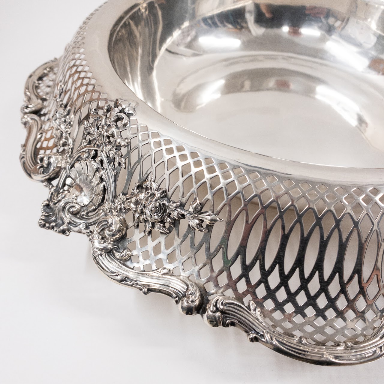 Sterling Silver Pierced Rim Large Serving Bowl