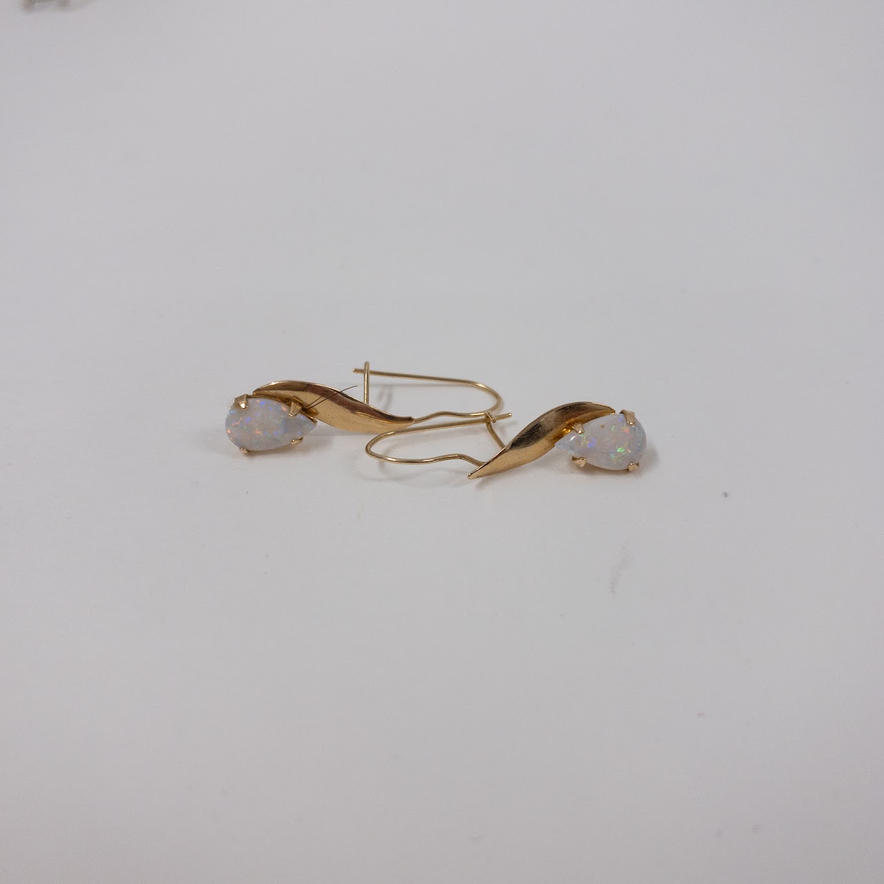 14K Gold And Opal Teardrop Earrings