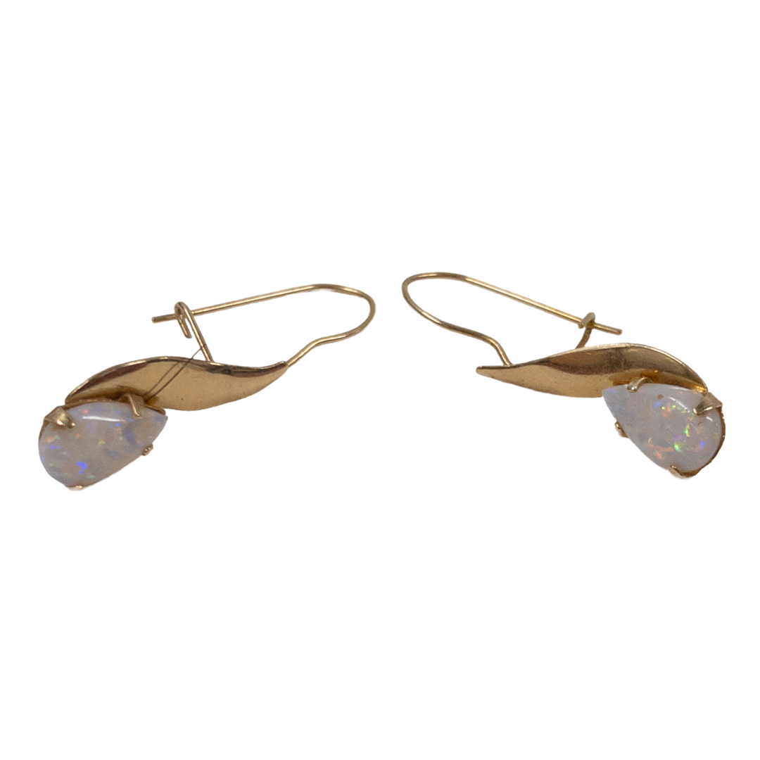 14K Gold And Opal Teardrop Earrings