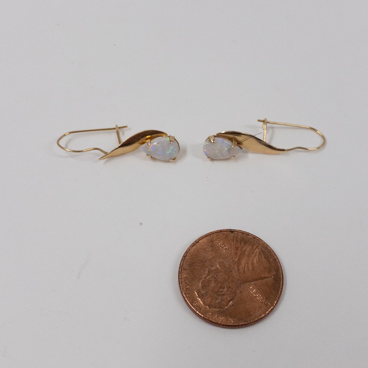 14K Gold And Opal Teardrop Earrings
