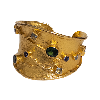 20K Gold and Multi Stone Cuff Bracelet