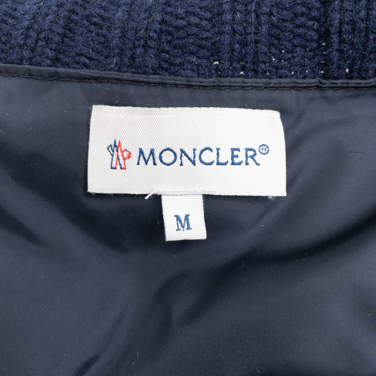 Moncler Navy Blue Knit Sleeve Down Jacket