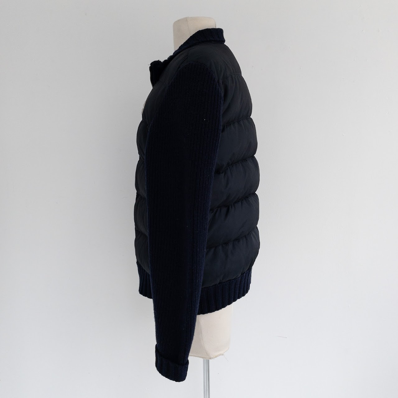 Moncler Navy Blue Knit Sleeve Down Jacket