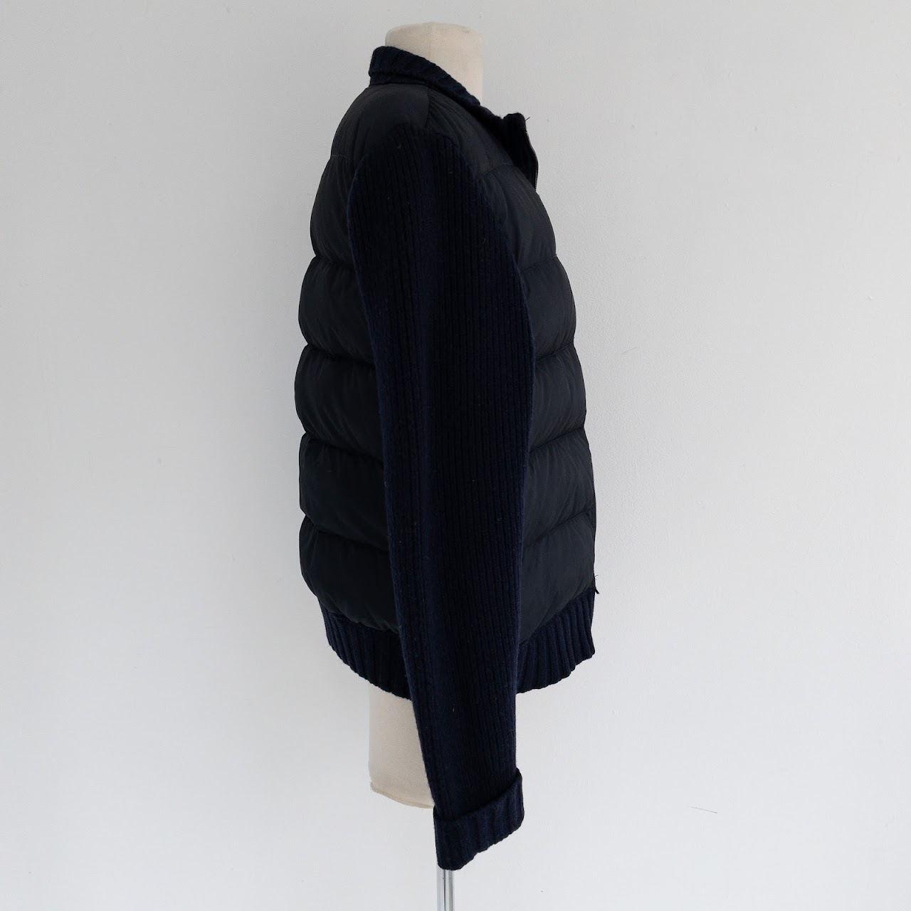 Moncler Navy Blue Knit Sleeve Down Jacket