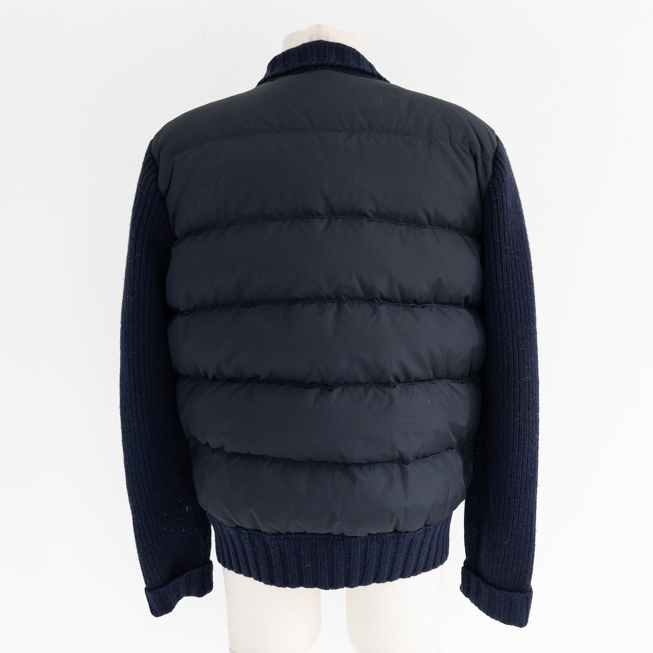 Moncler Navy Blue Knit Sleeve Down Jacket