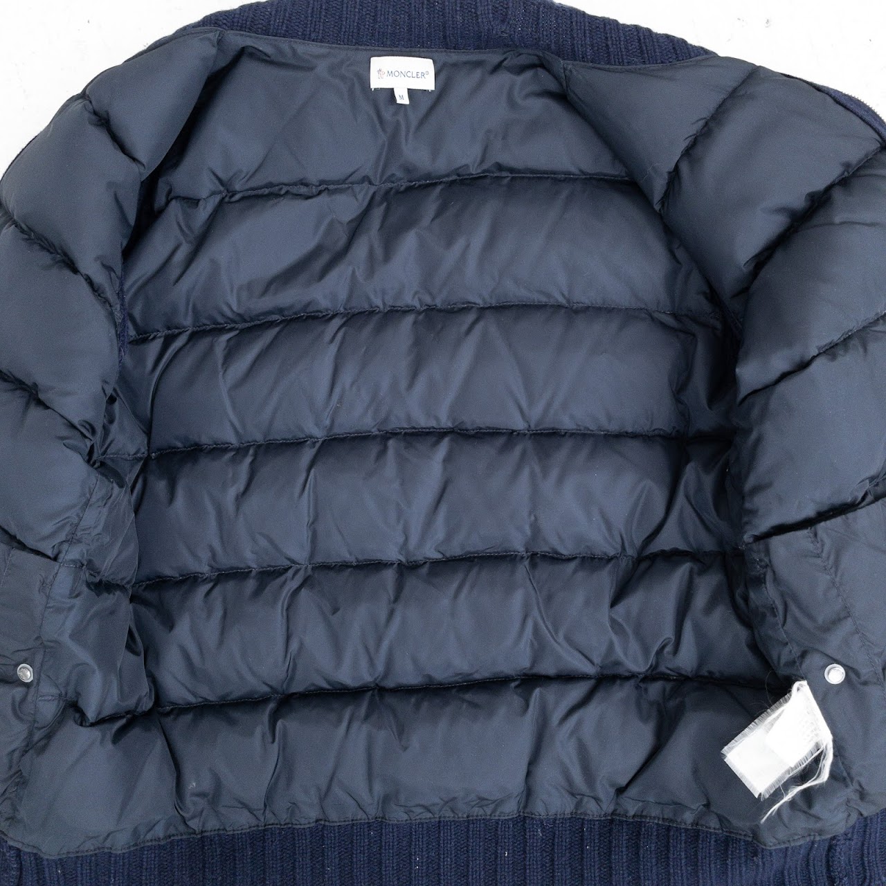 Moncler Navy Blue Knit Sleeve Down Jacket