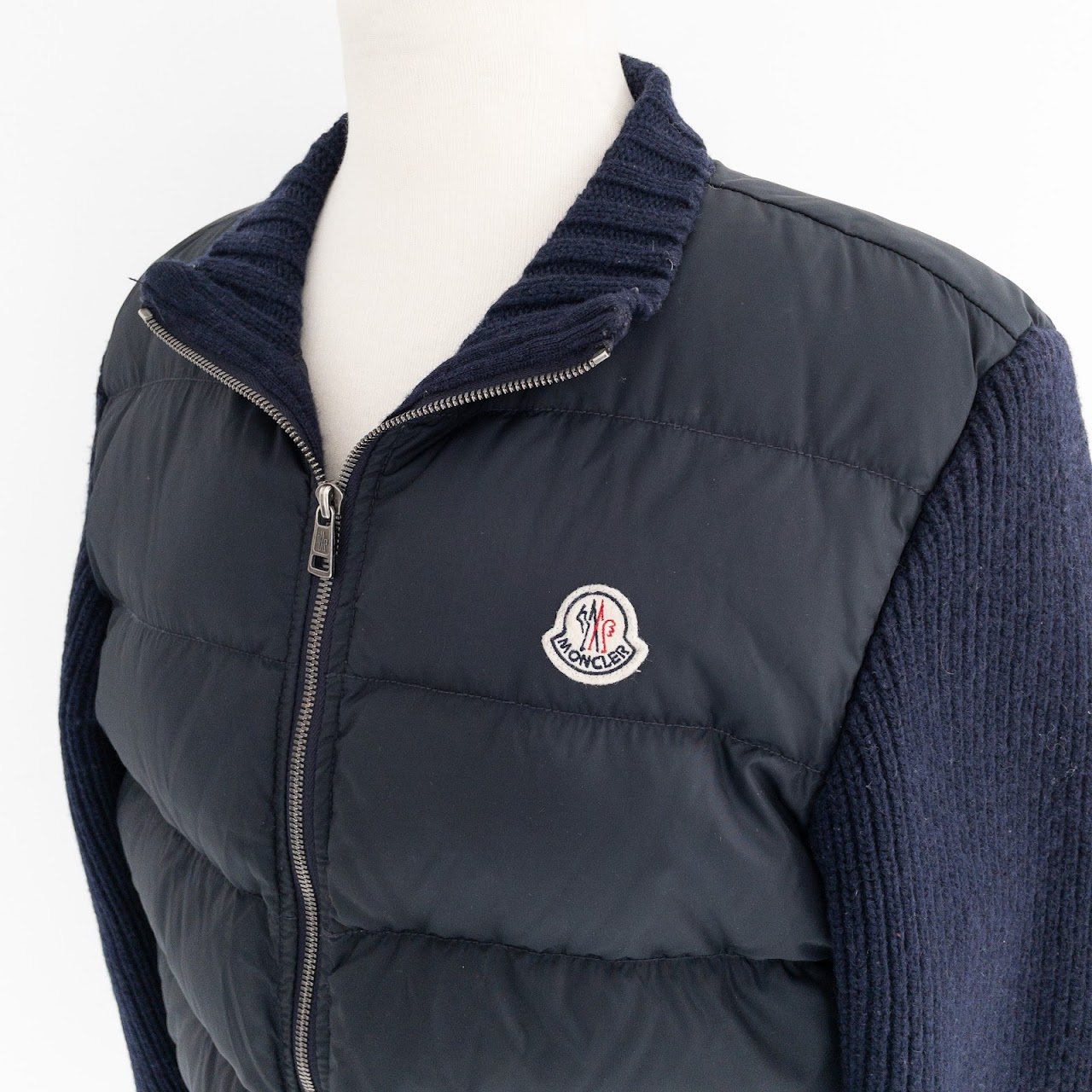 Moncler Navy Blue Knit Sleeve Down Jacket