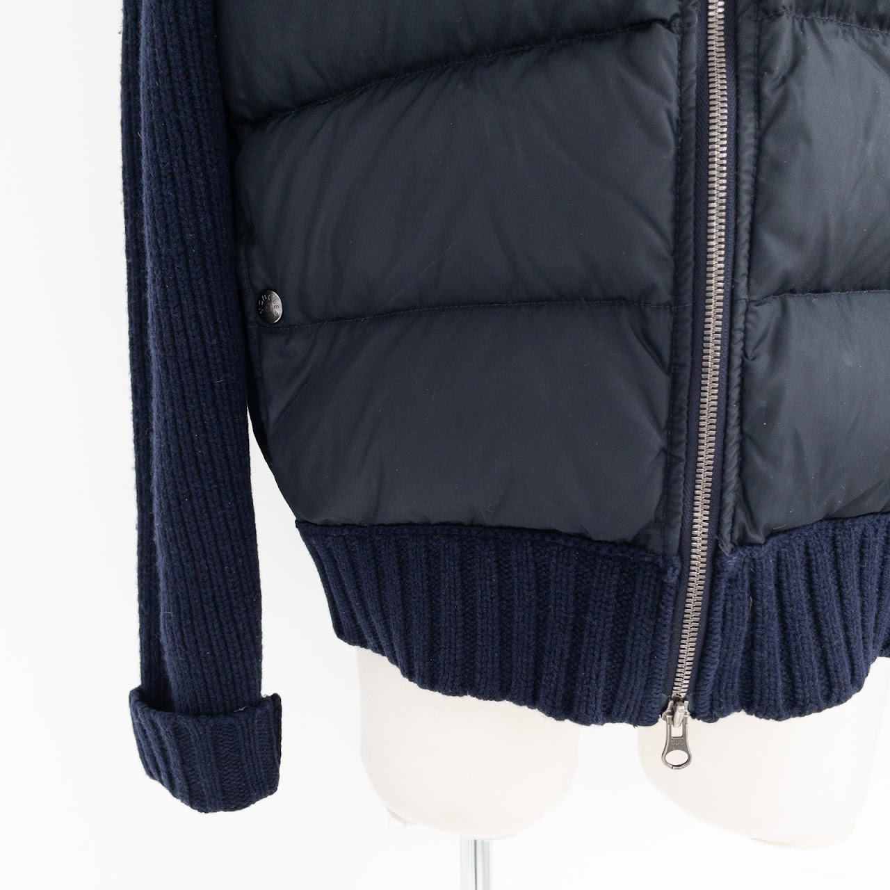 Moncler Navy Blue Knit Sleeve Down Jacket