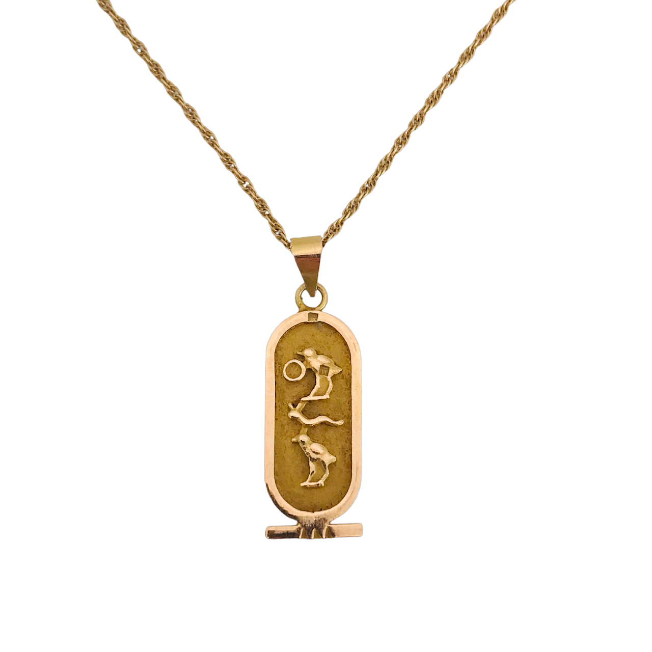 14K Gold Cartouche Pendant Necklace
