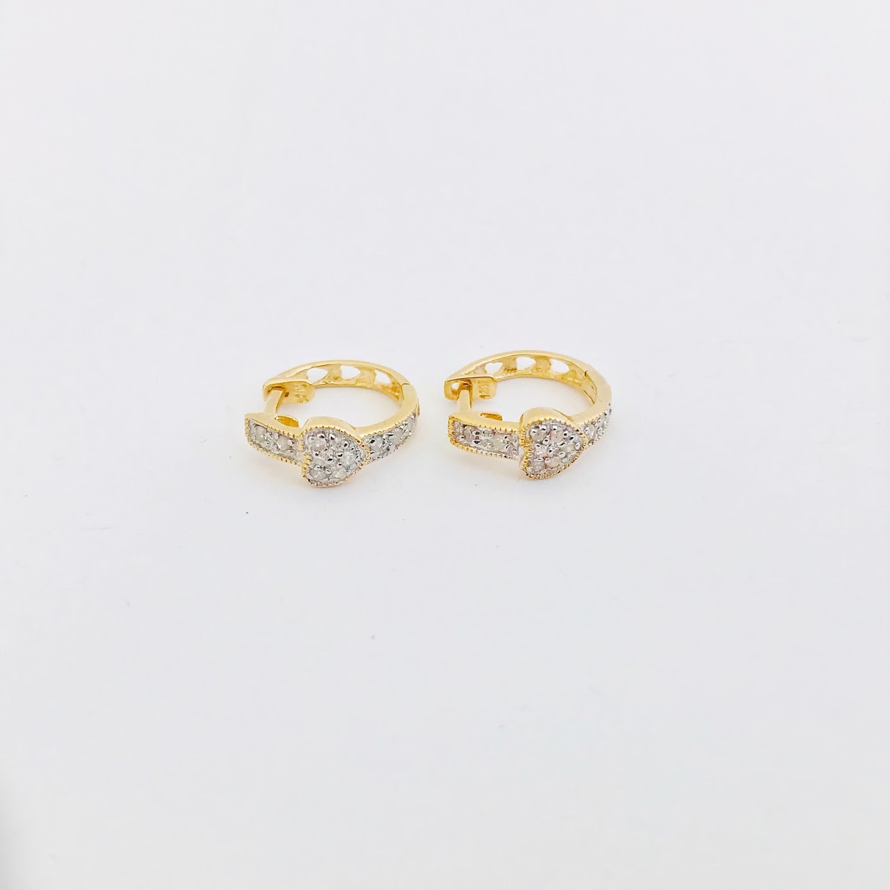 14K Gold and Diamond Heart Hoop Earrings