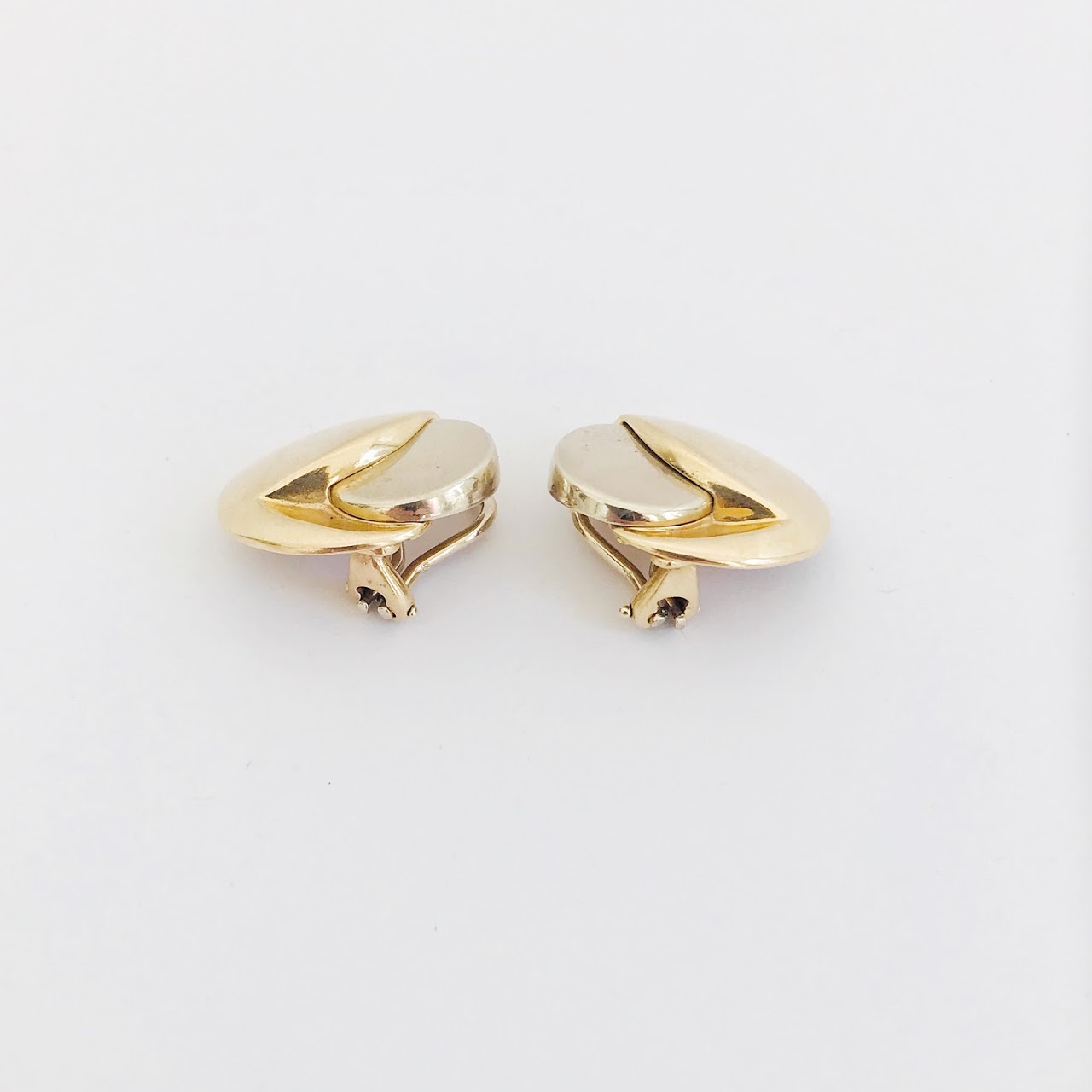 14K Yellow and White Gold Modernist Clip Earrings