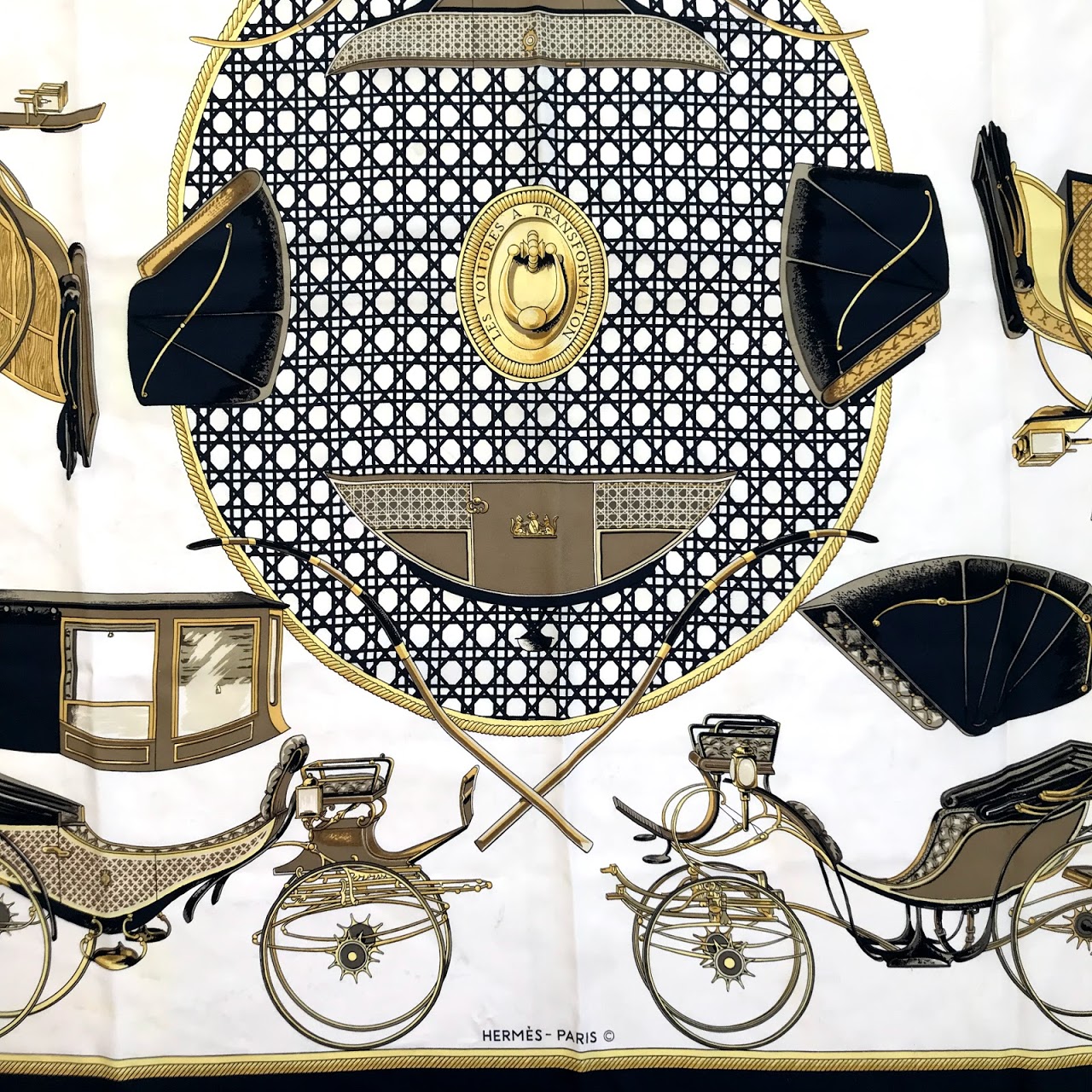 Hermès 'Les Voitures a Transformation' Silk Scarf 90