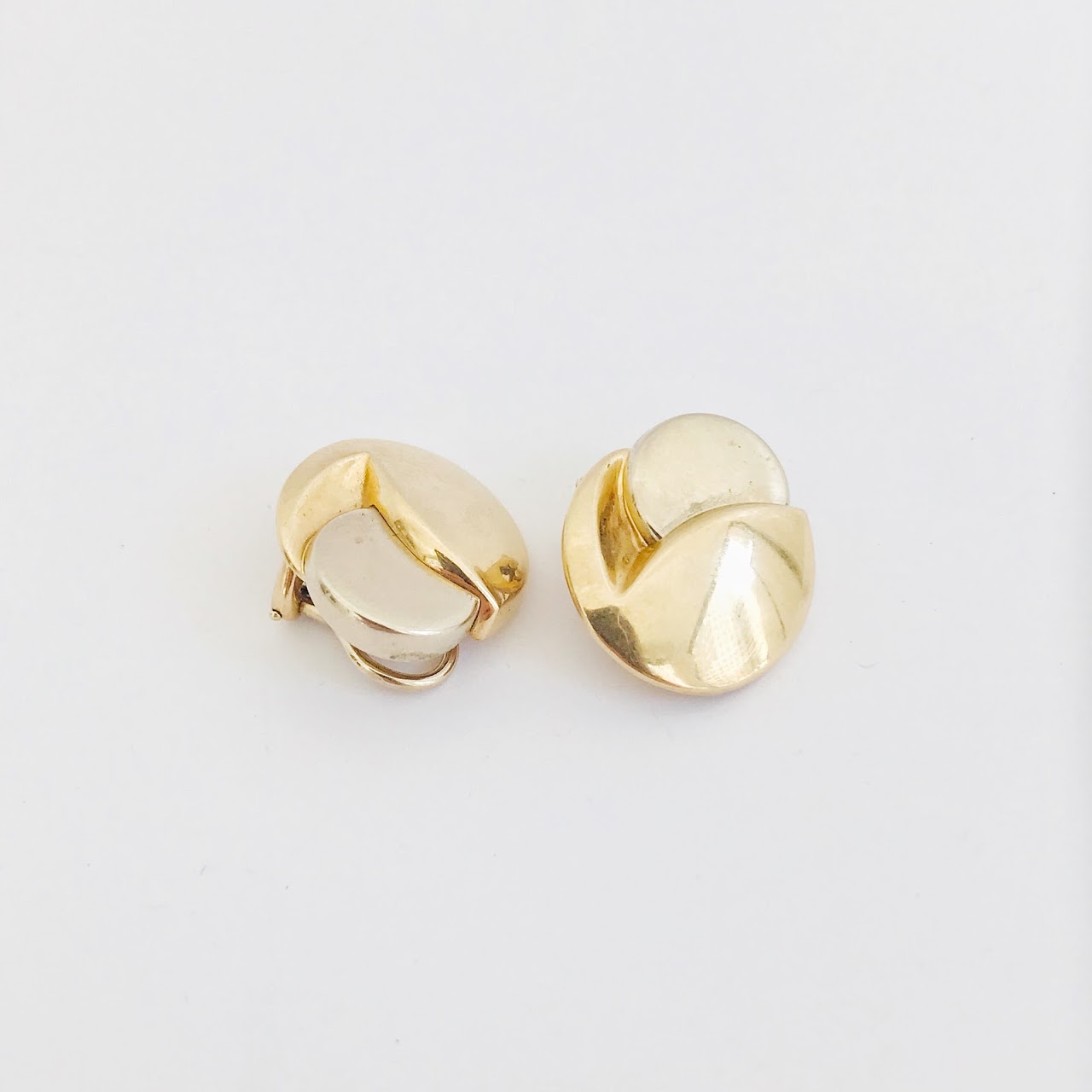 14K Yellow and White Gold Modernist Clip Earrings