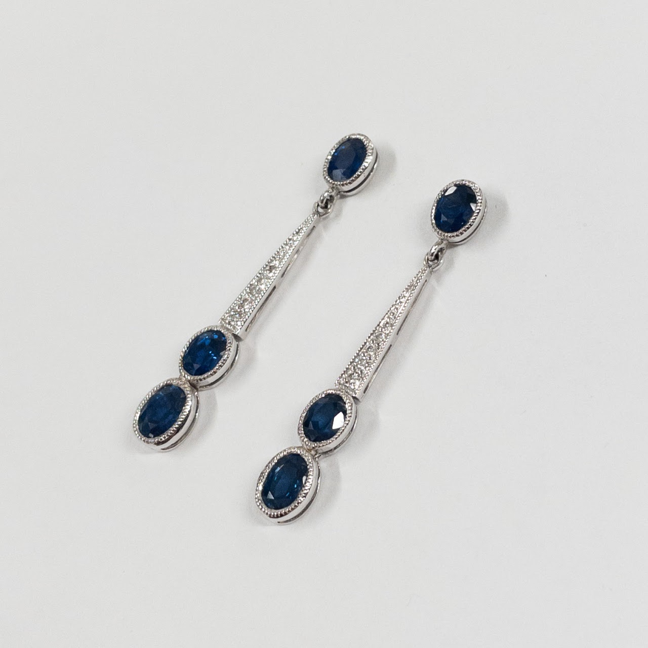 18K White Gold, Sapphire & Diamond Earrings