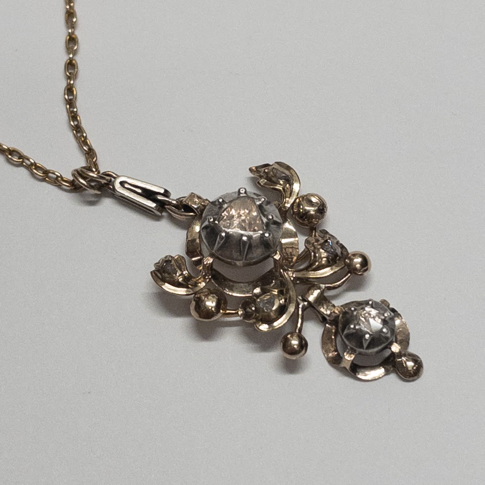 14K Gold & Diamond Victorian Pendant Necklace