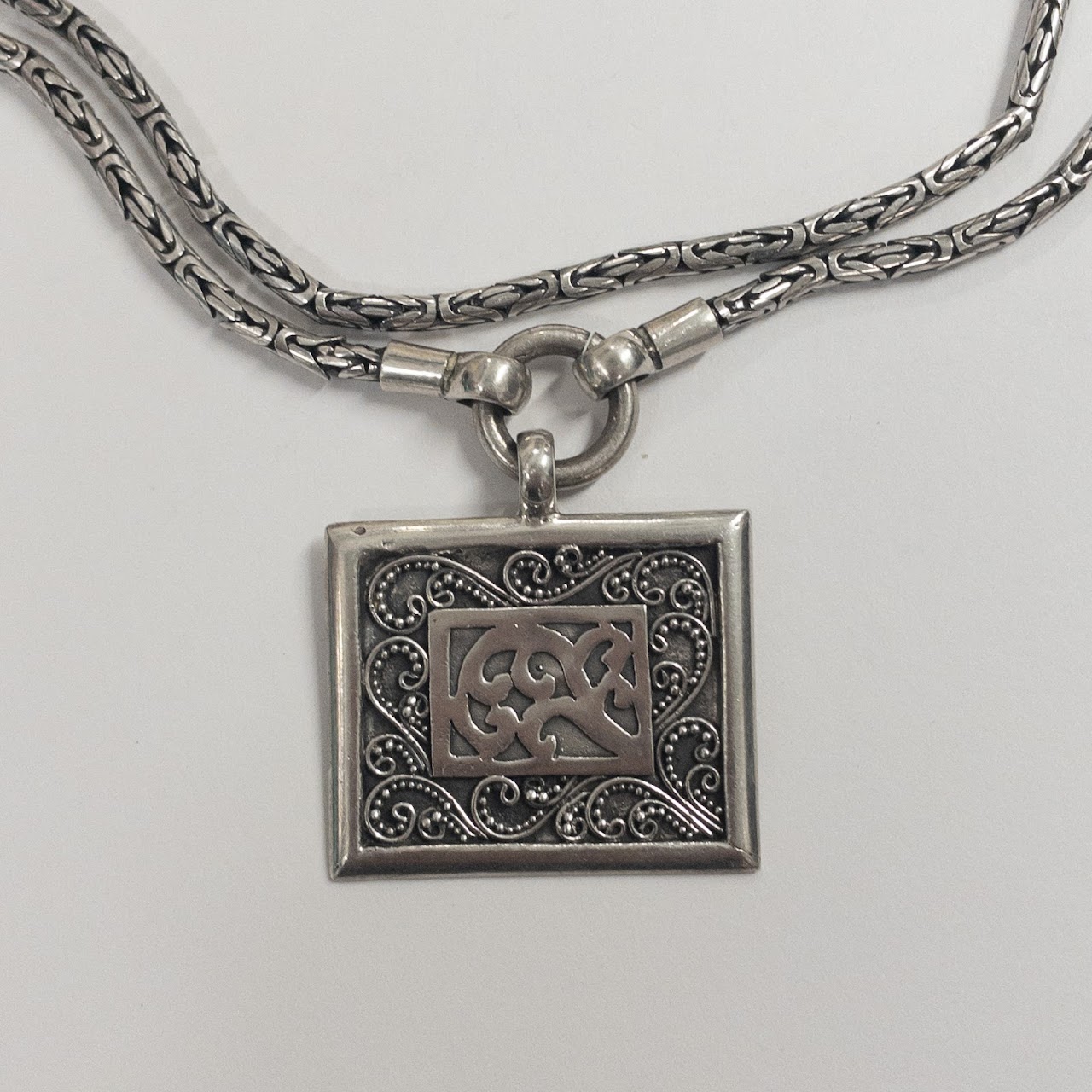 Sterling Silver Double Chain Square Pendant Necklace