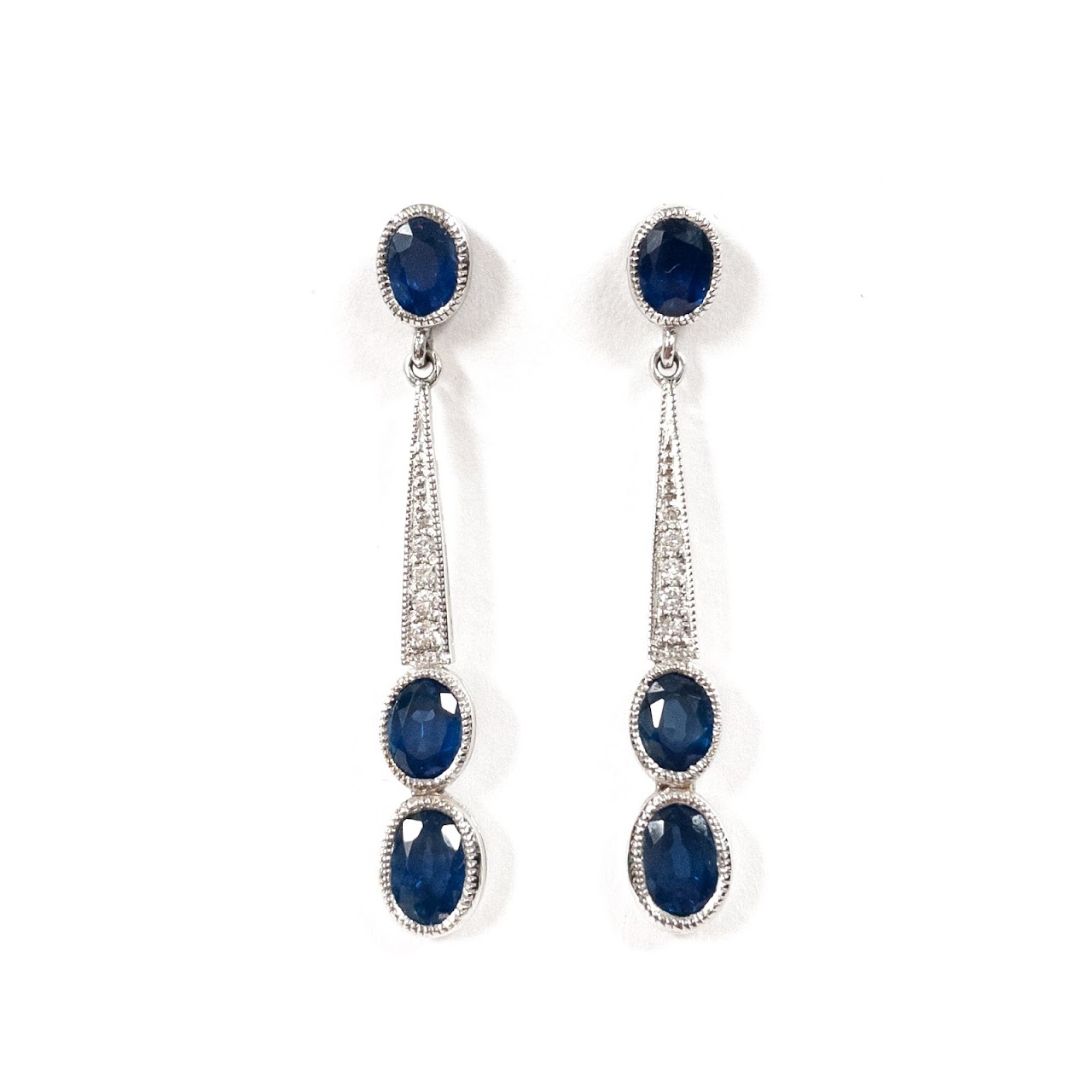 18K White Gold, Sapphire & Diamond Earrings