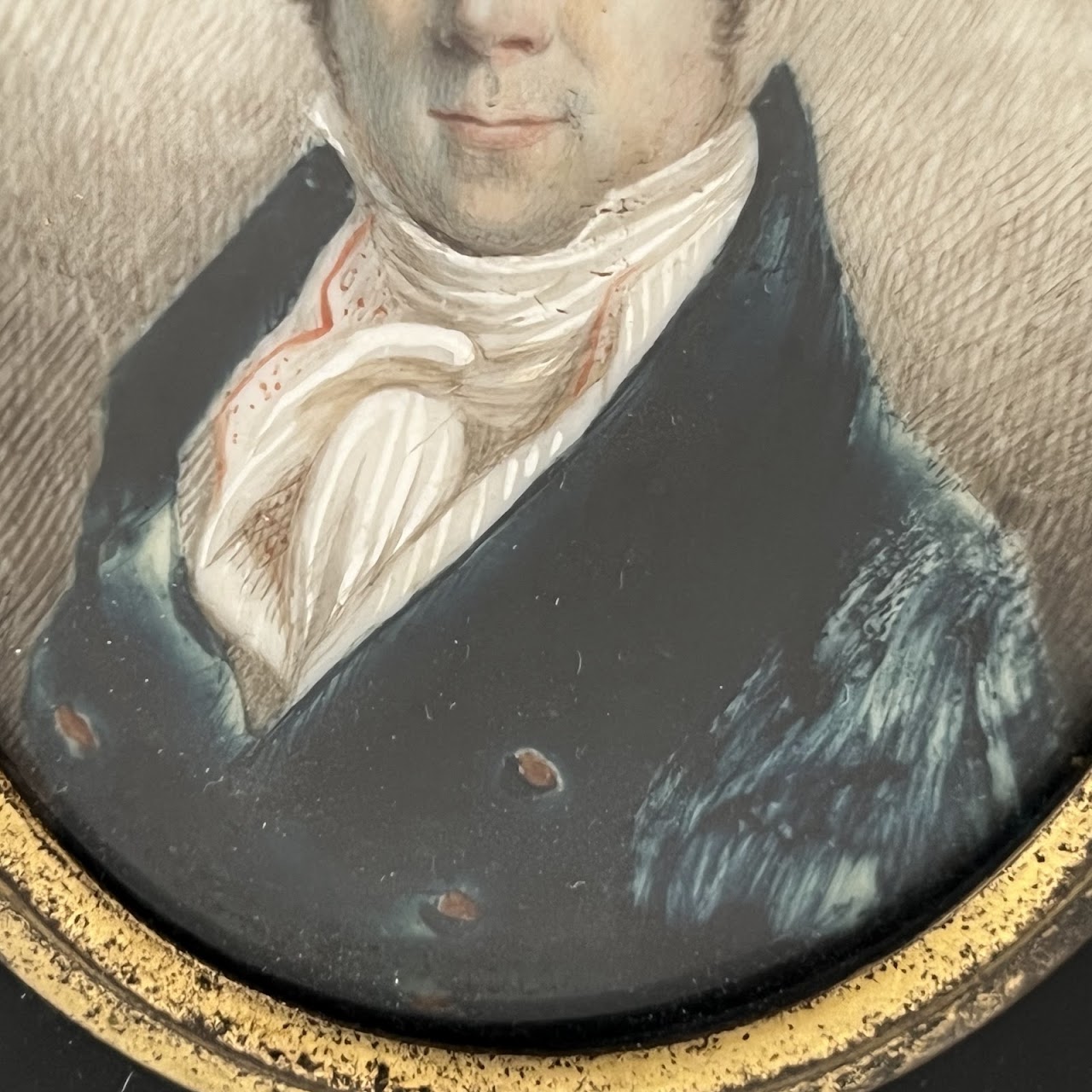 Portrait of a Gentleman Miniature Portrait Painting in Wooden Frame