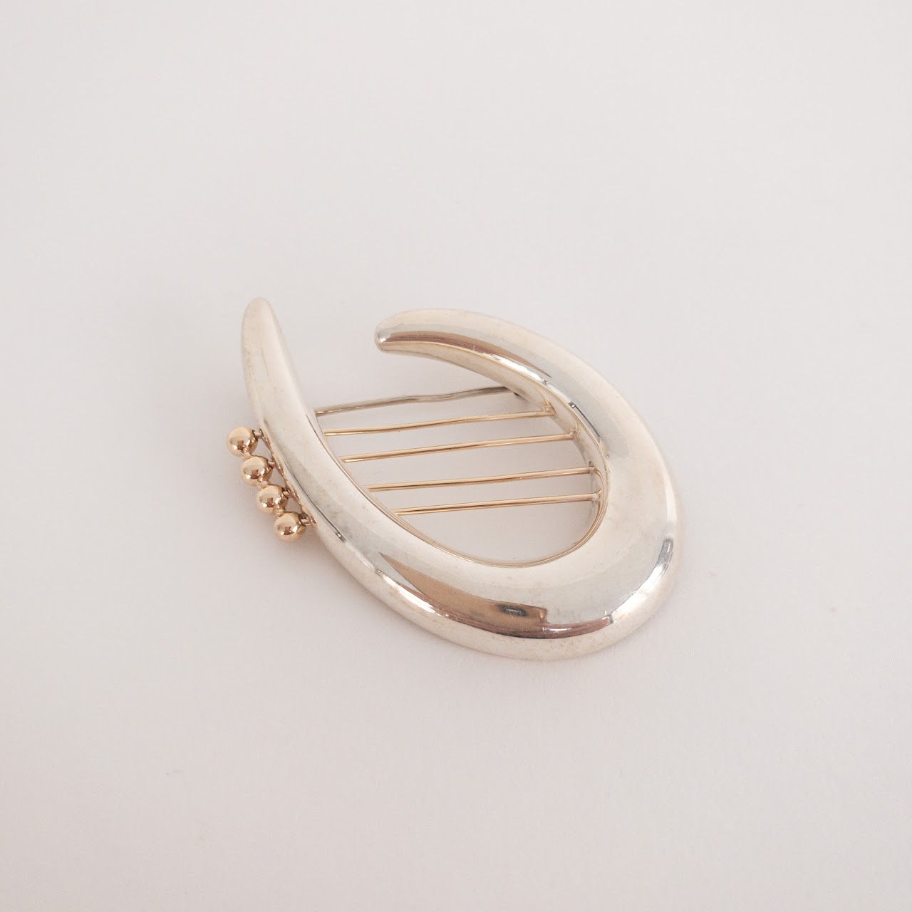 14K Gold & Sterling Silver Lyre Brooch