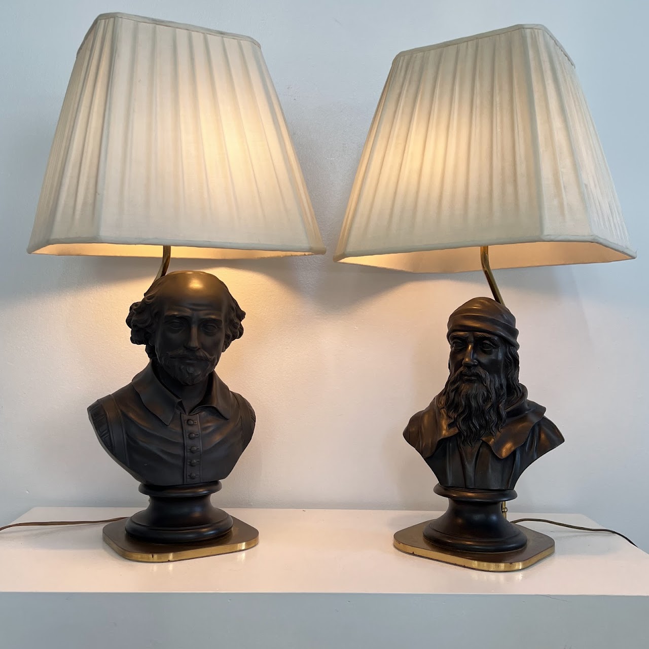 Wedgwood Black Basalt Ceramic Antique Aristotle & Shakespeare Bust Lamp Pair