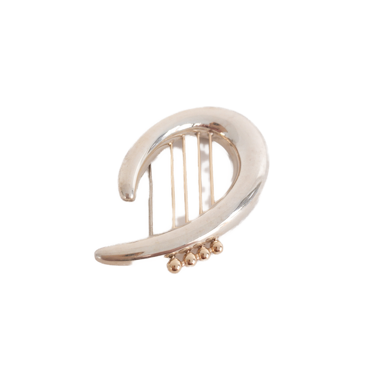 14K Gold & Sterling Silver Lyre Brooch