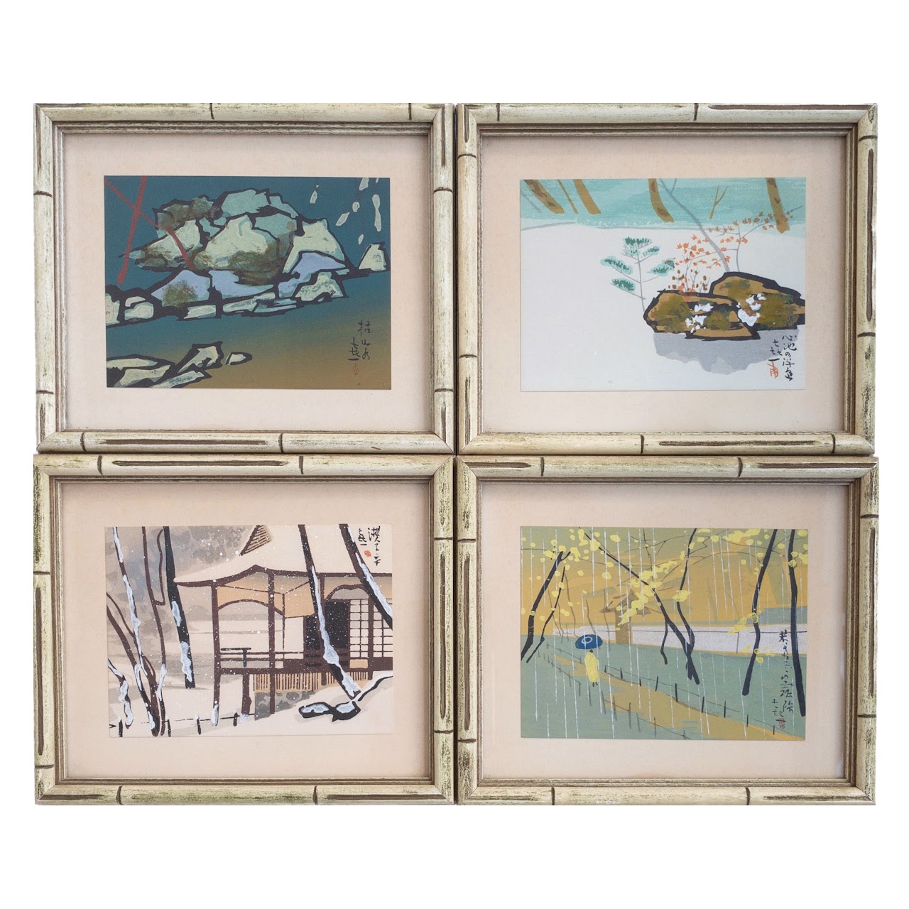 'Four Seasons in Moss Garden' Japanese Gouache Painting Set