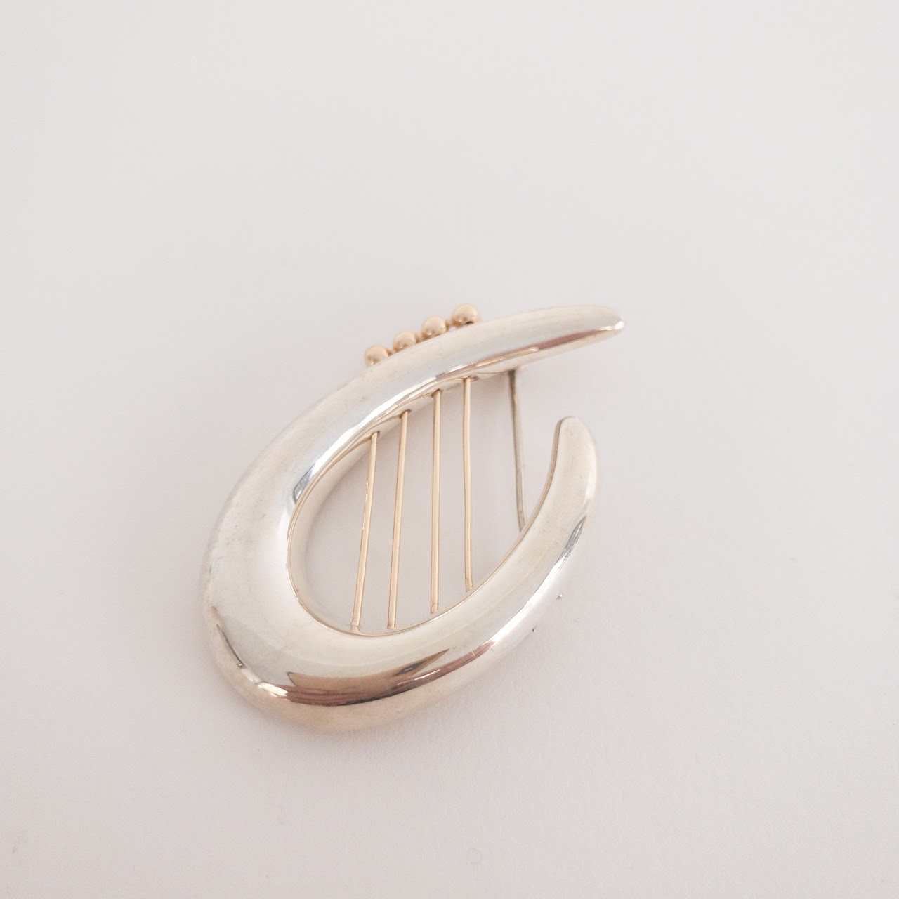 14K Gold & Sterling Silver Lyre Brooch