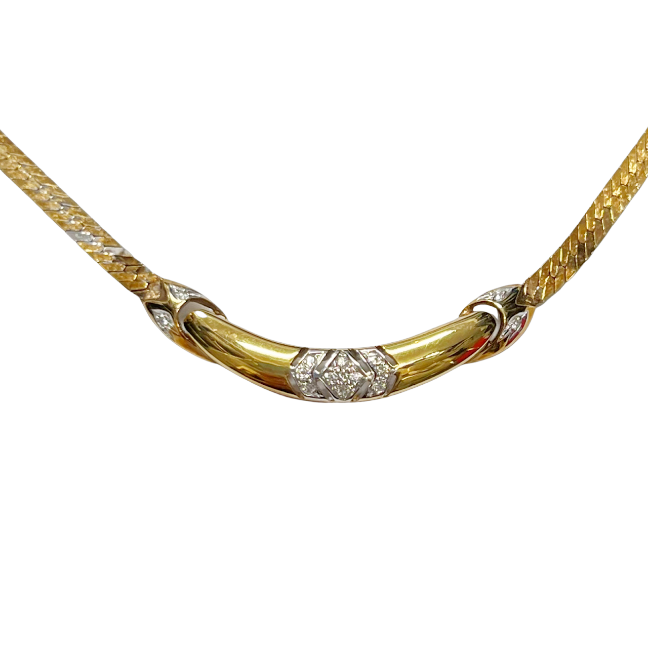 14K Gold & Diamond Plaque Necklace