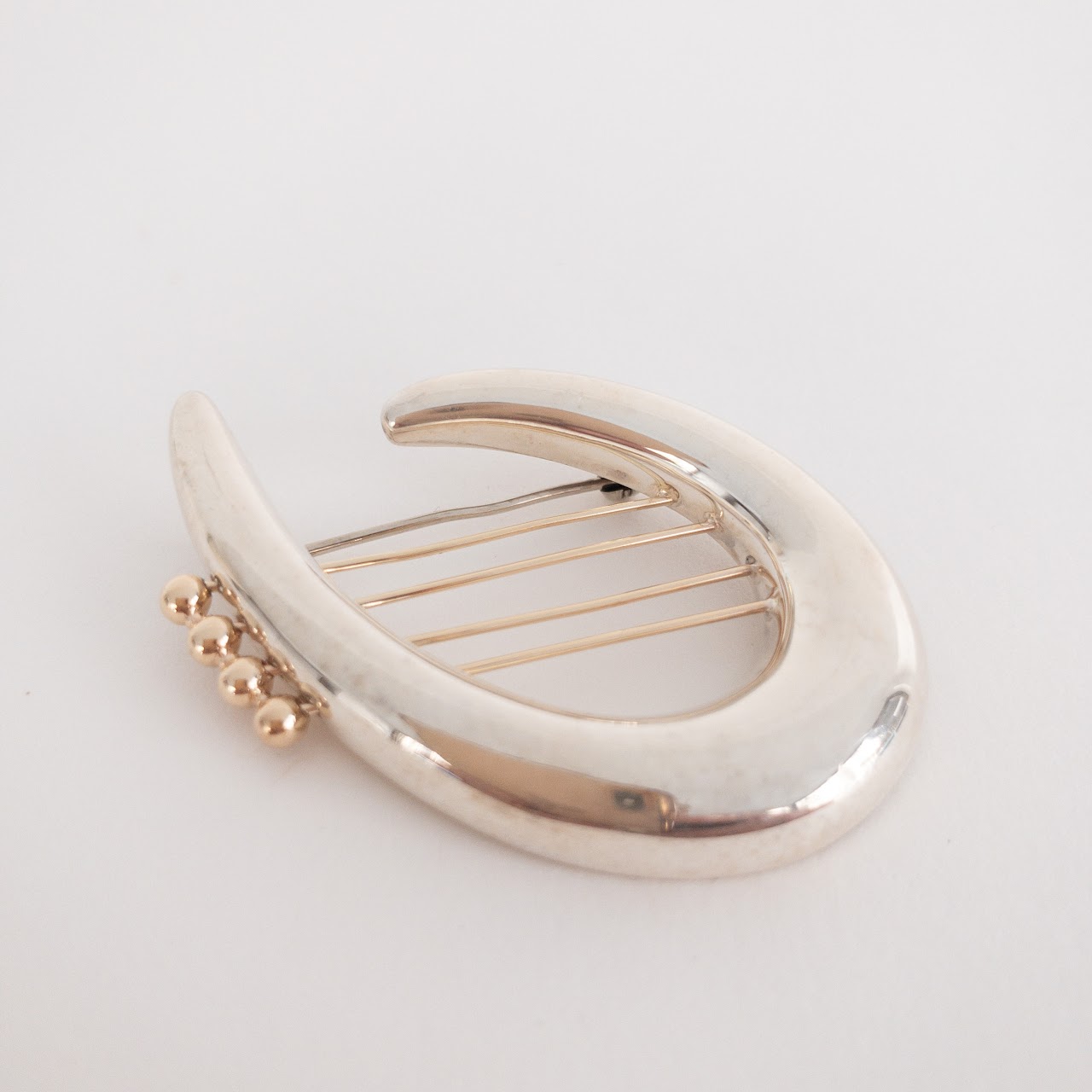 14K Gold & Sterling Silver Lyre Brooch