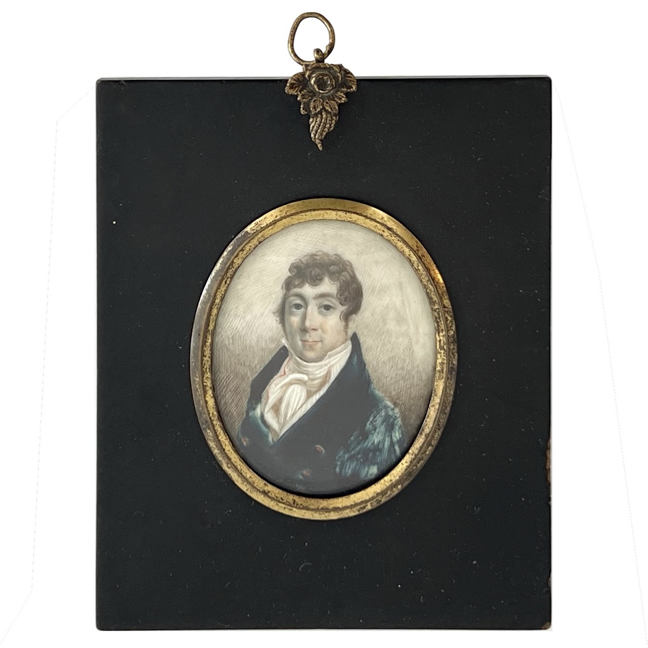 Portrait of a Gentleman Miniature Portrait Painting in Wooden Frame