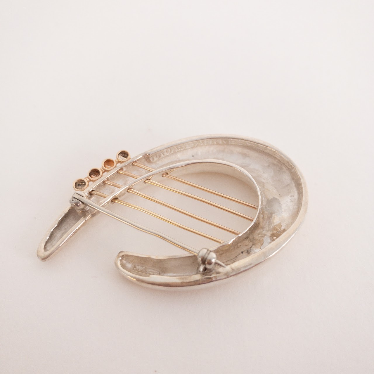 14K Gold & Sterling Silver Lyre Brooch