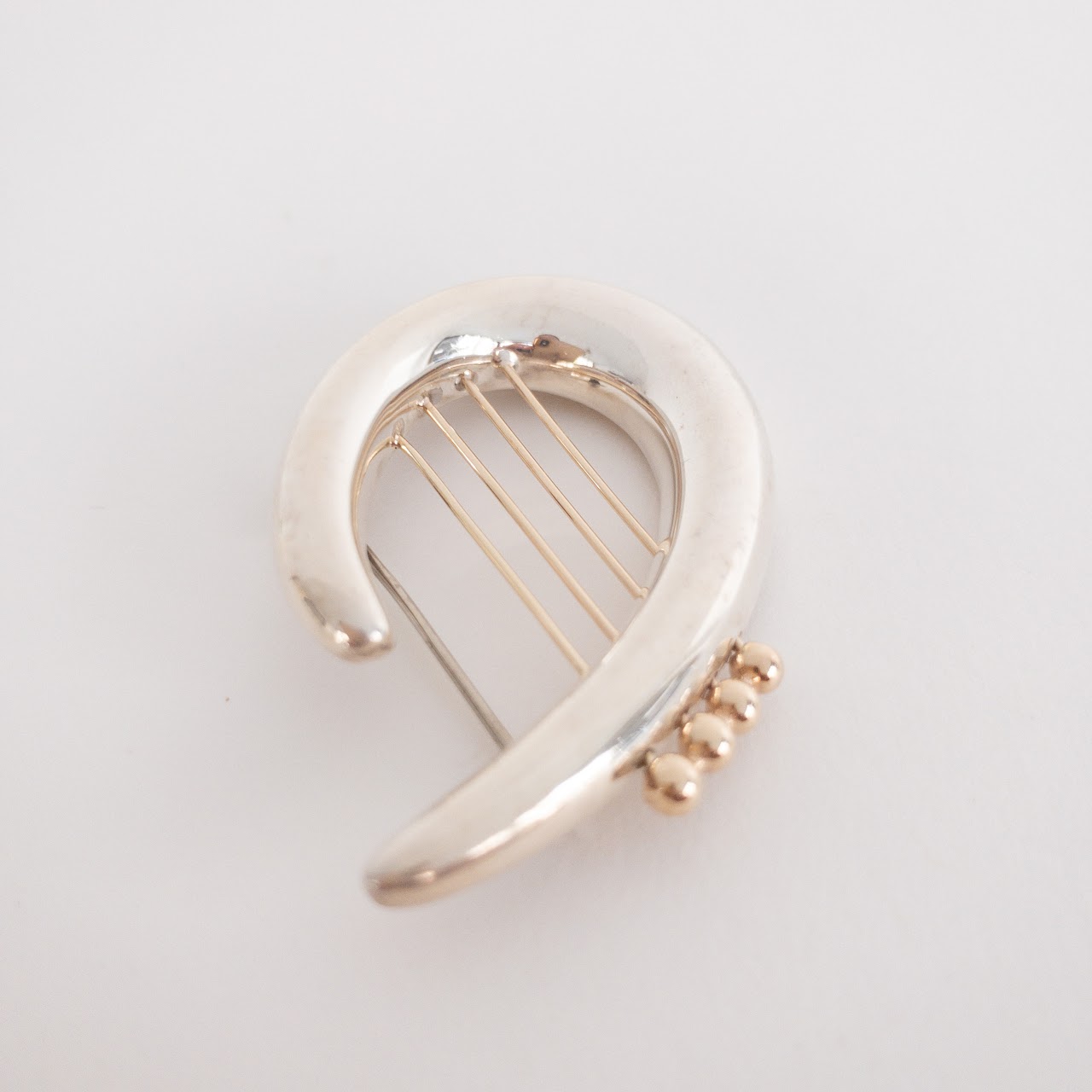 14K Gold & Sterling Silver Lyre Brooch