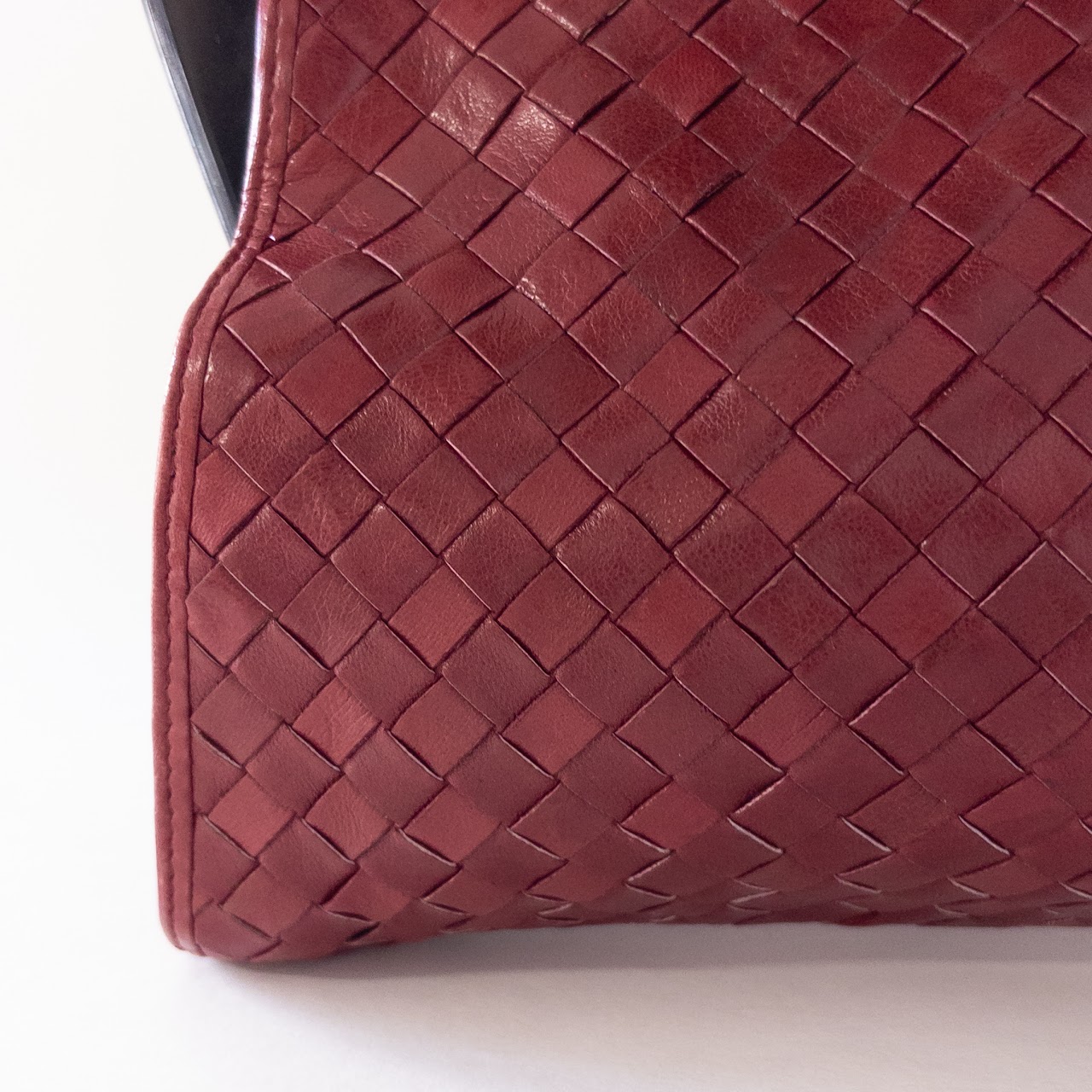 Bottega Veneta Vintage Woven Burgundy Leather Frame Clutch