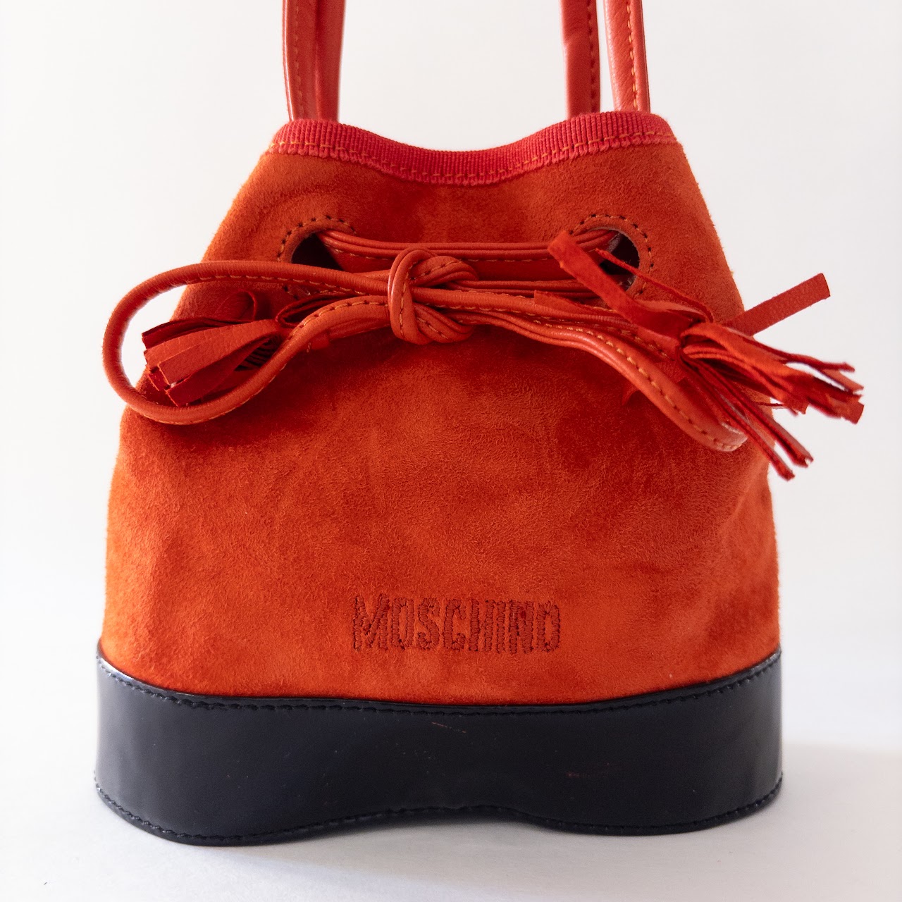 Moschino Redwall Suede and Patent Leather Mini Bucket Bag