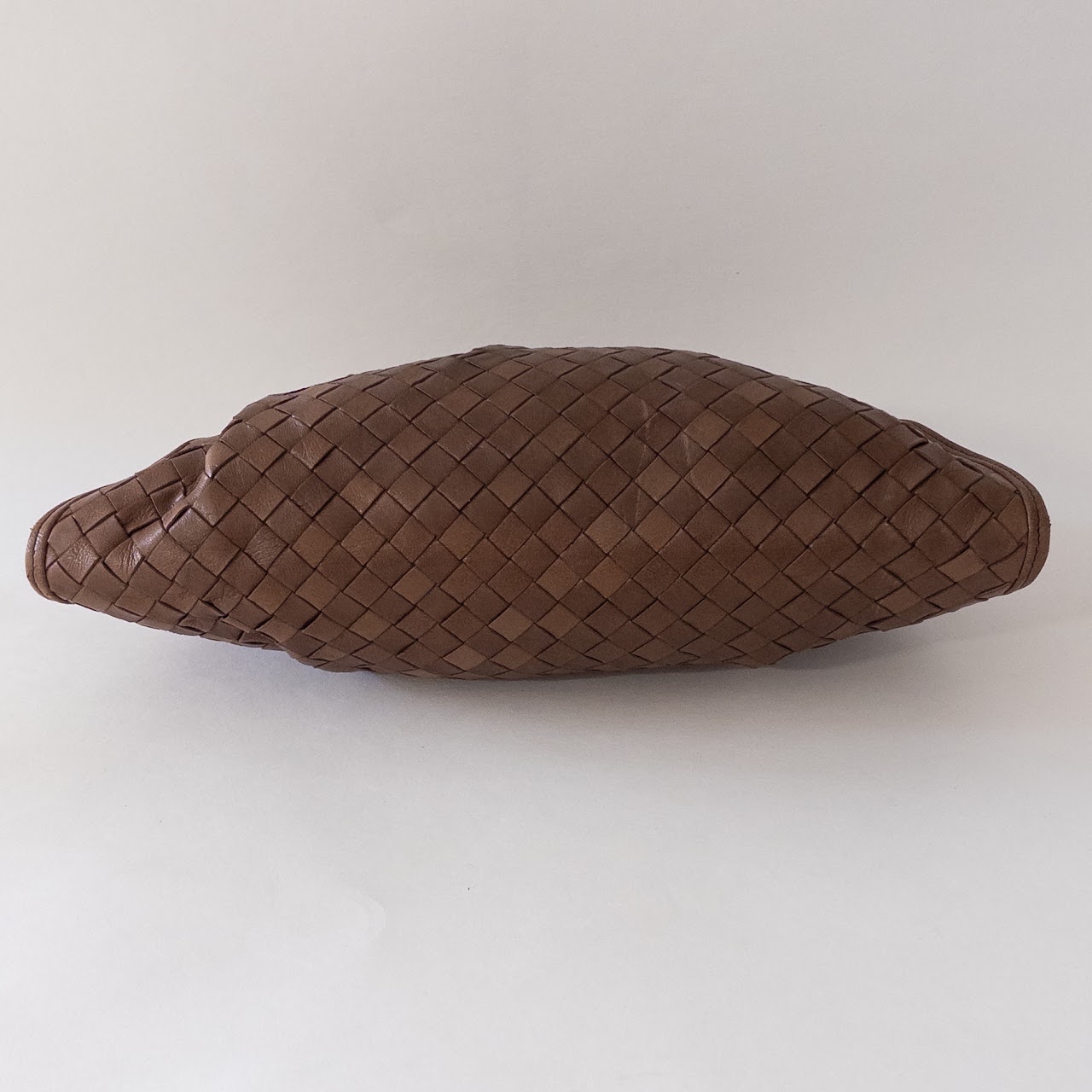 Bottega Veneta Vintage Woven Chestnut Leather Frame Clutch