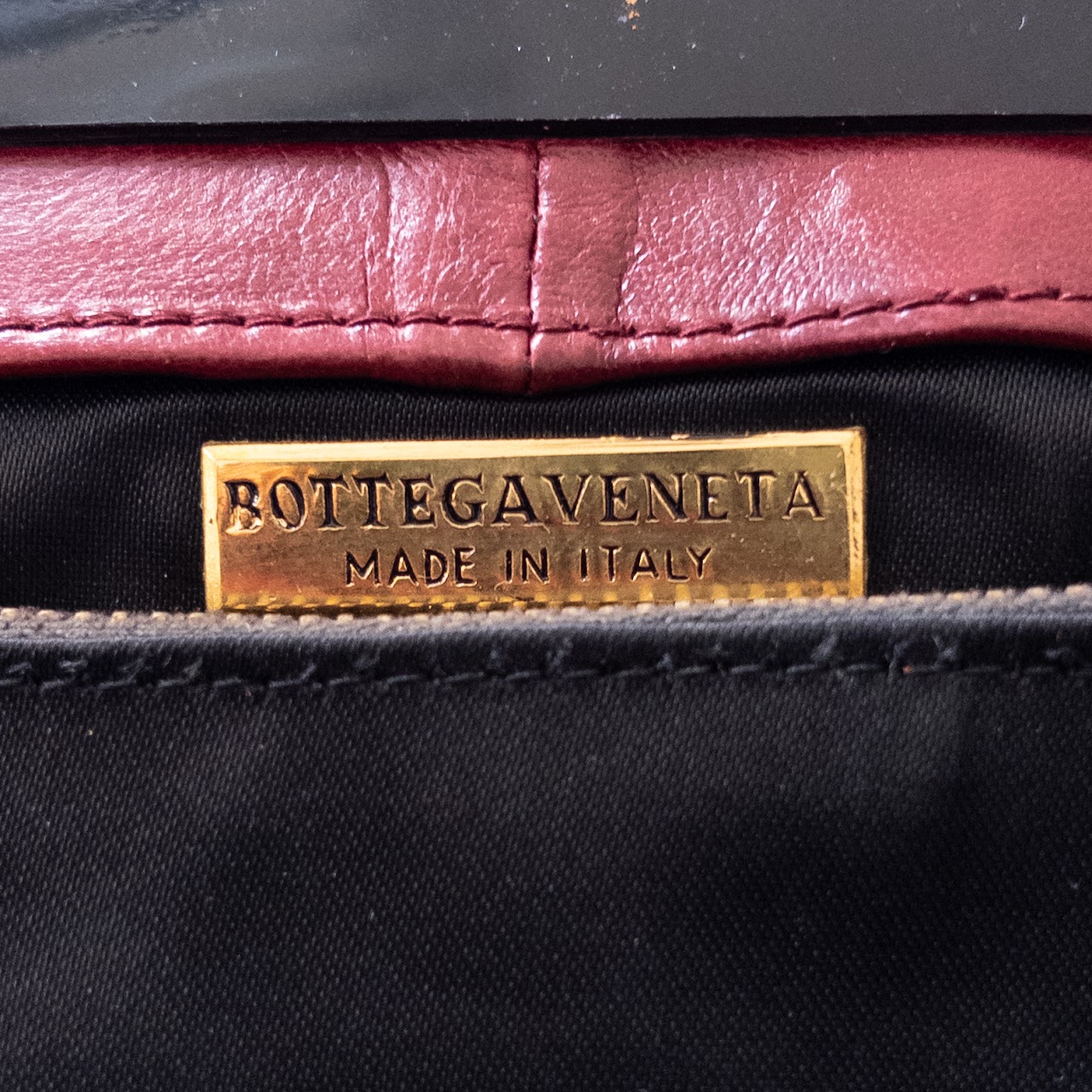 Bottega Veneta Vintage Woven Burgundy Leather Frame Clutch