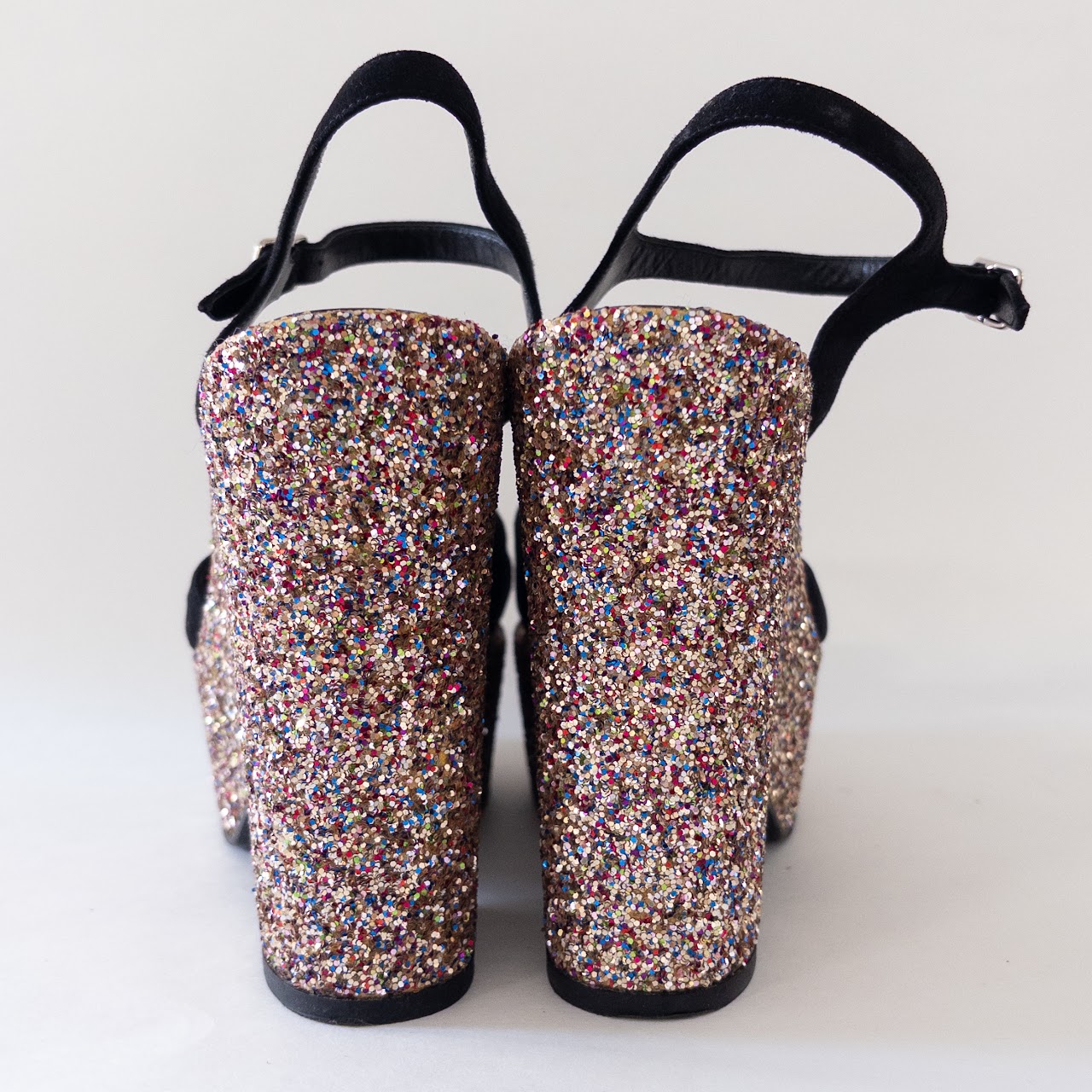 Saint Laurent Rainbow Glitter Platform Sandals