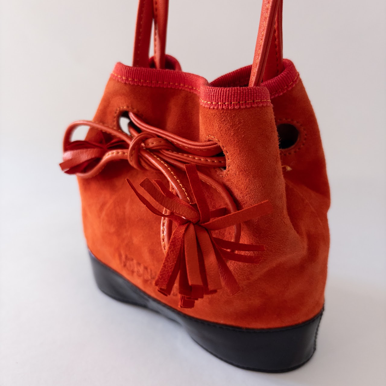 Moschino Redwall Suede and Patent Leather Mini Bucket Bag