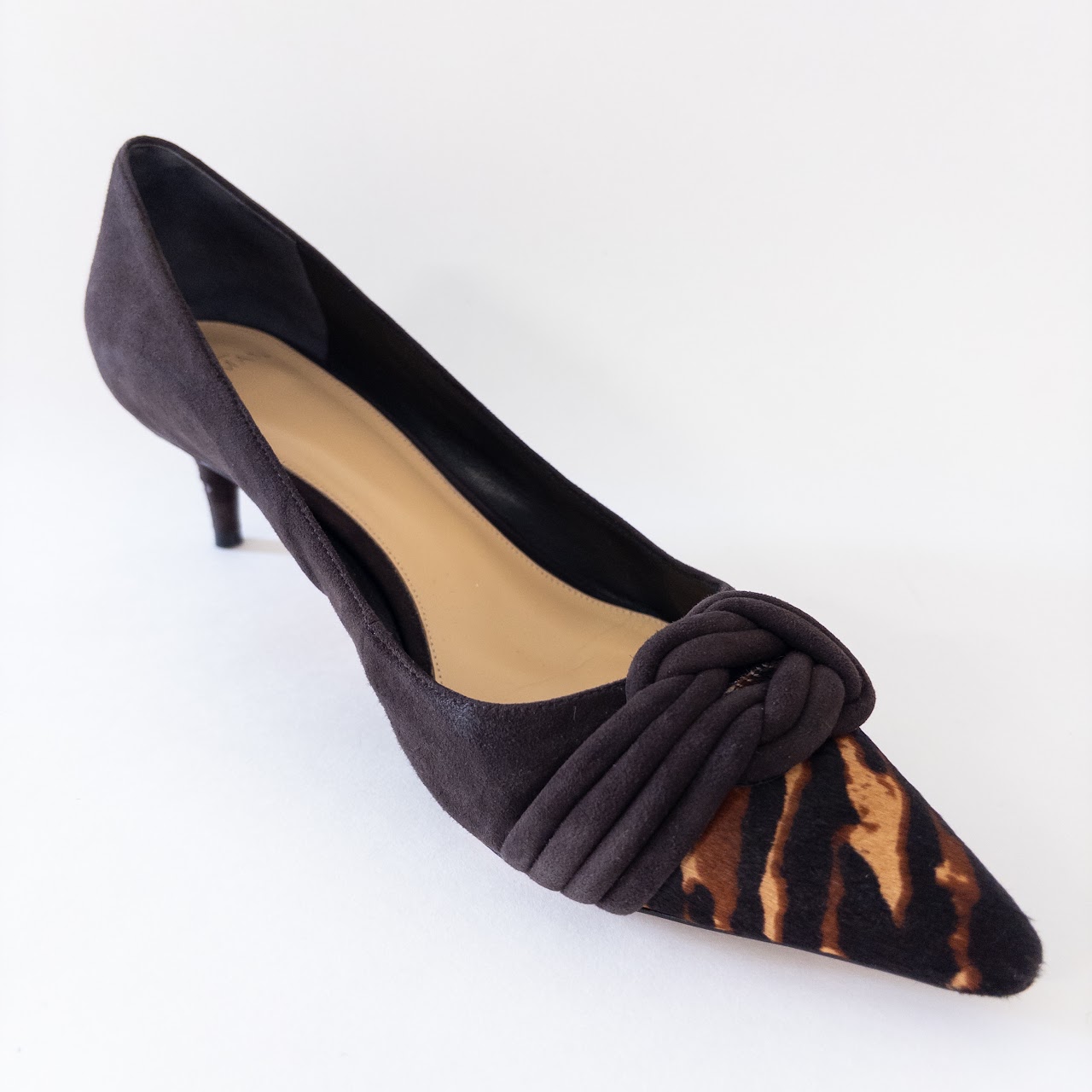 Alexandre Birman Faux Tiger Stripe Pony Hair and Suede Pumps