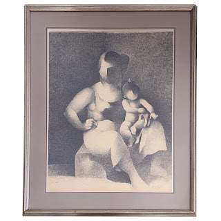 Manolo Ruiz-Pipo Signed Spanish Modernist Mother and Child Lithograph