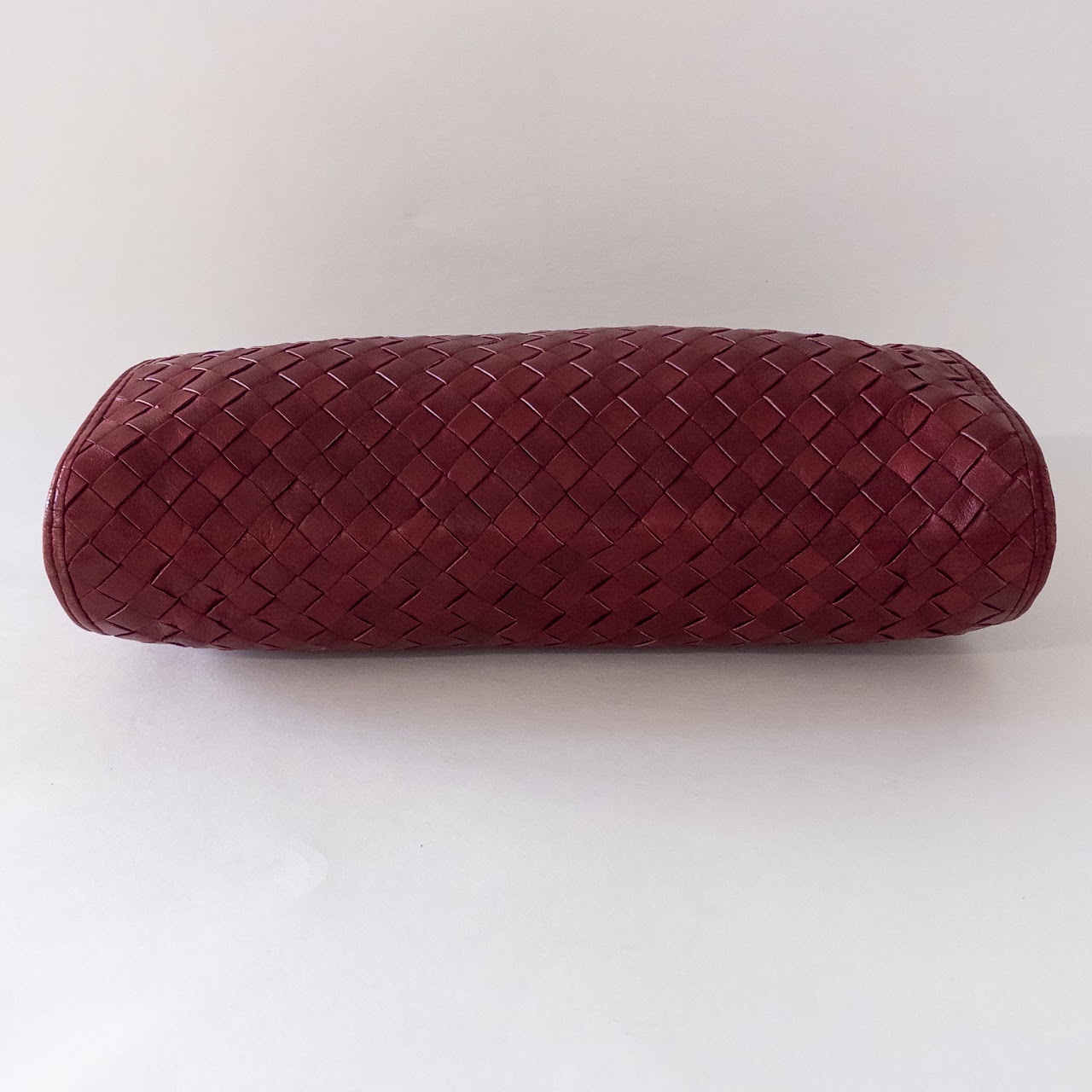 Bottega Veneta Vintage Woven Burgundy Leather Frame Clutch